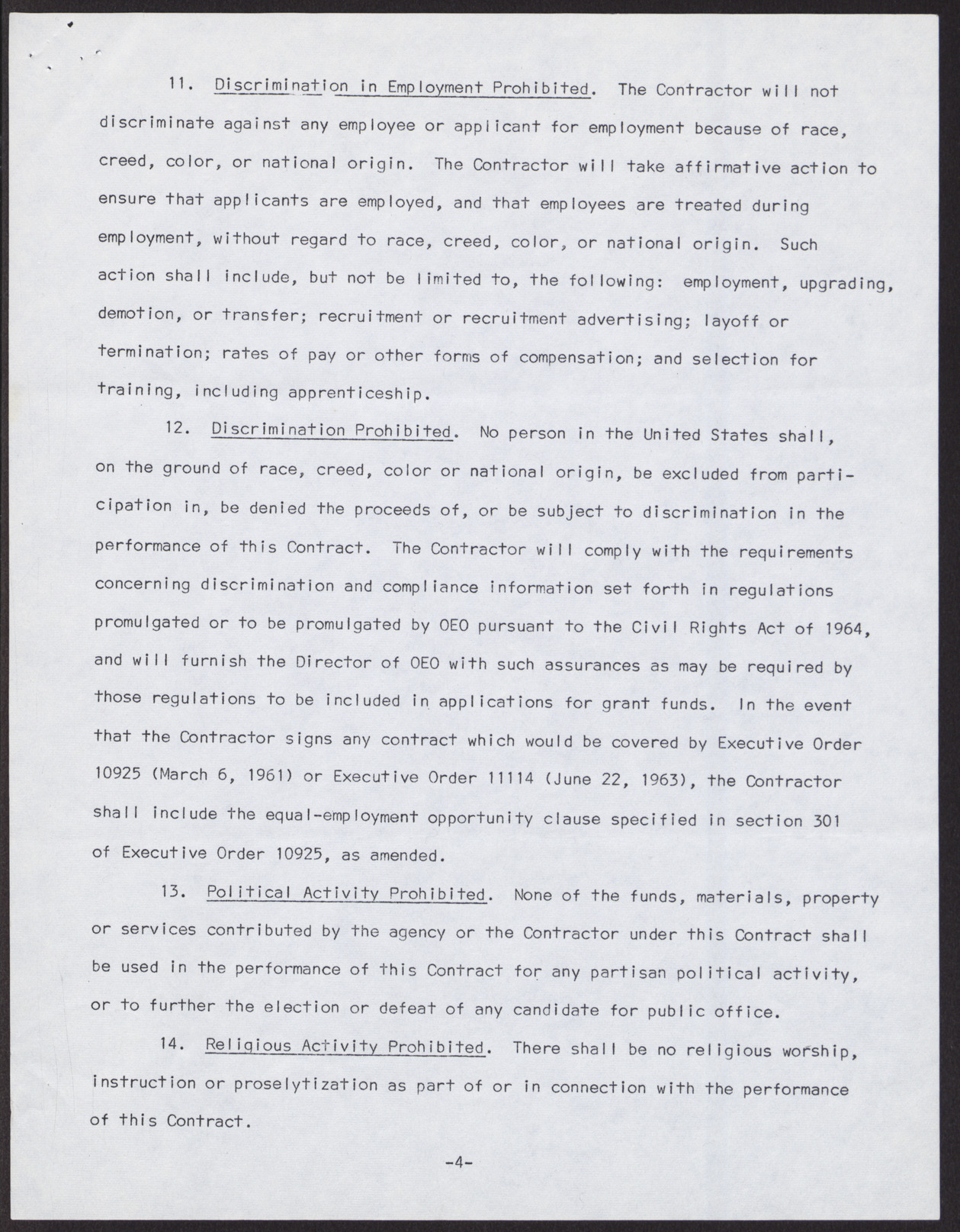 Terms and Conditions Governing Contracts between Community Action Program Agency and Contractor for Conduct and Administration of Community Action Program Component Part II (of 2 parts) (5 pages), no date, page 4