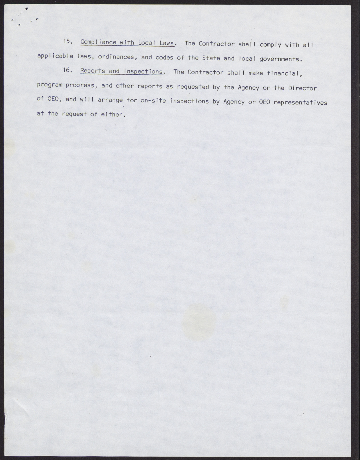 Terms and Conditions Governing Contracts between Community Action Program Agency and Contractor for Conduct and Administration of Community Action Program Component Part II (of 2 parts) (5 pages), no date, page 5