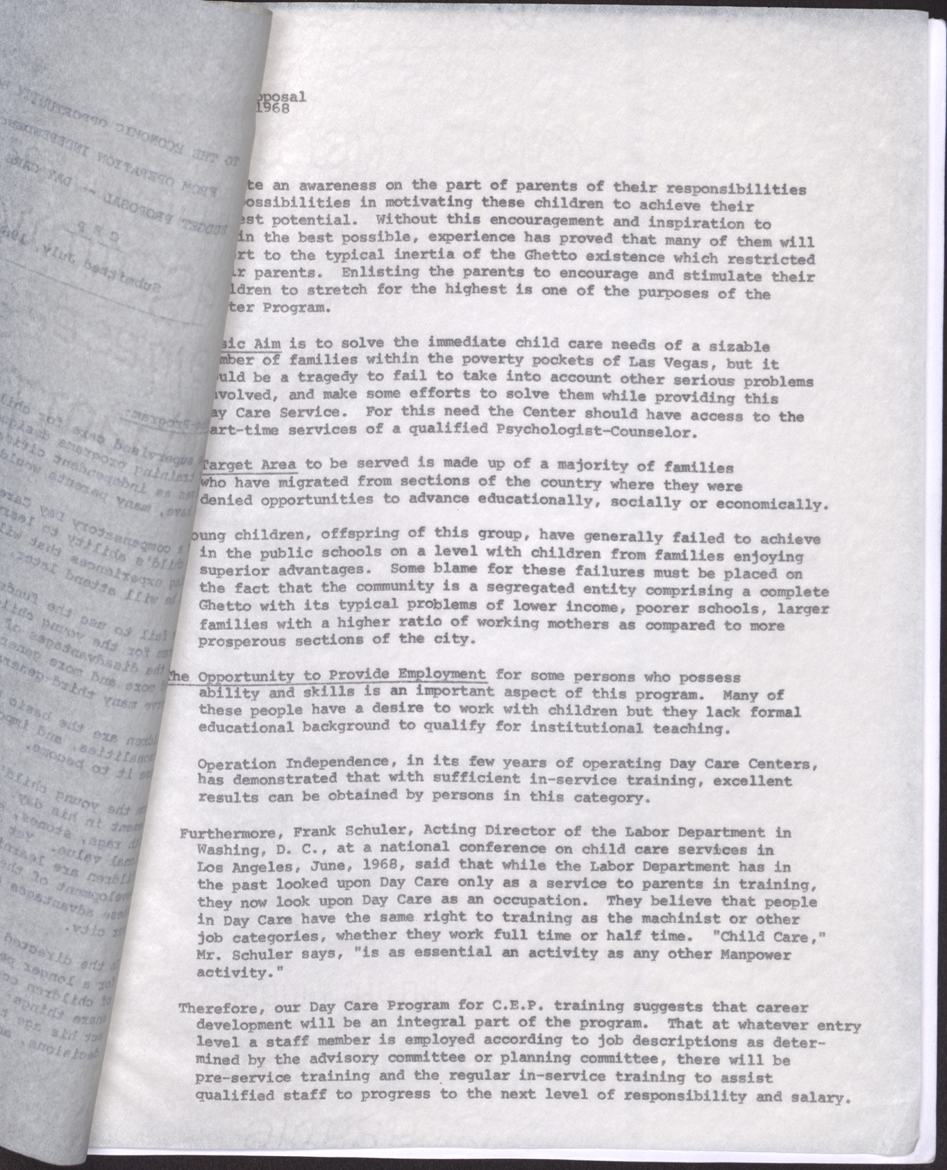 Budget Proposal to the EOB from Operation Independence (5 pages), July 1968, page 2