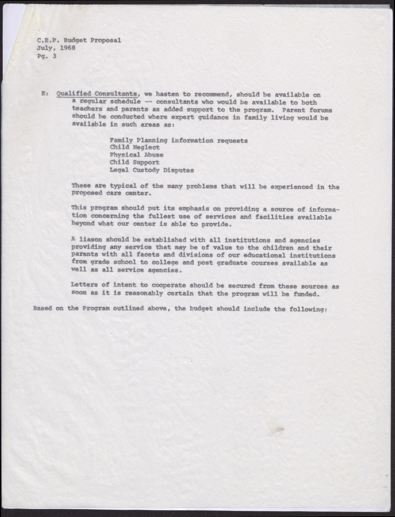 Budget Proposal to the EOB from Operation Independence (5 pages), July 1968, page 3