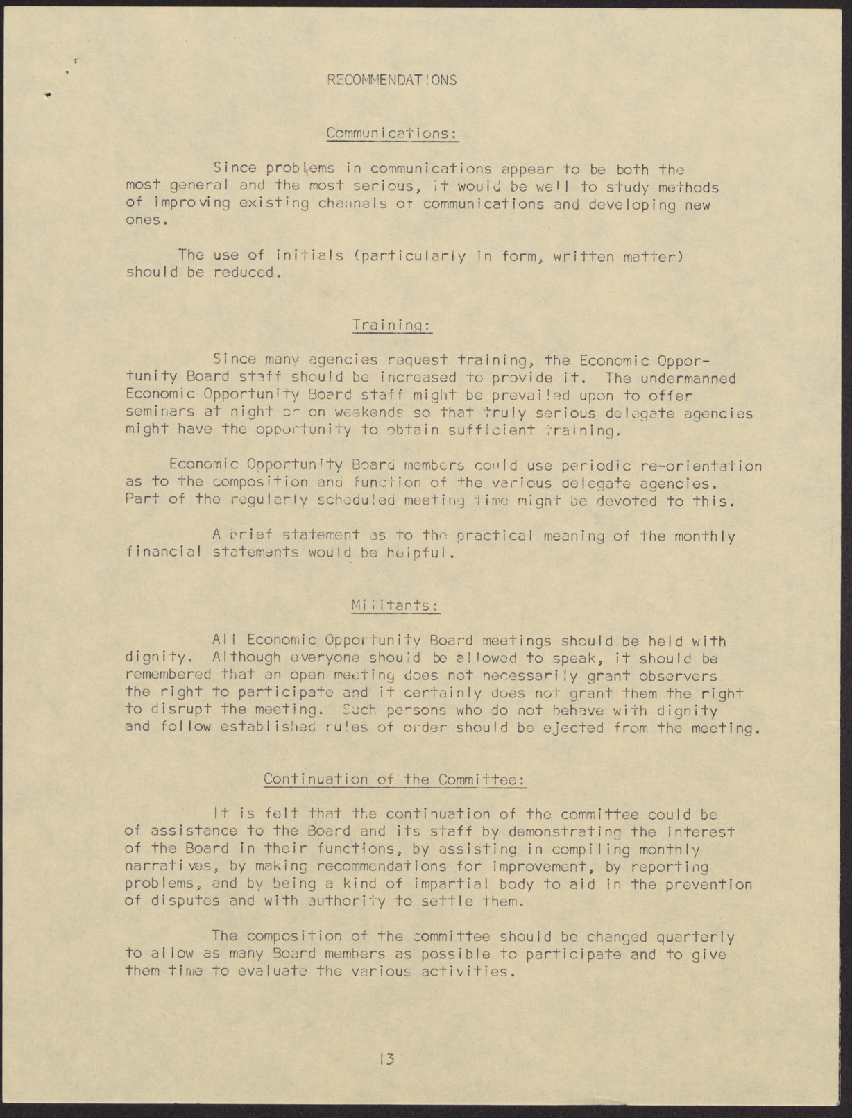 Evaluation Committee Report regarding various programs related to the Economic Opportunity Board (14 pages), no date, page 14