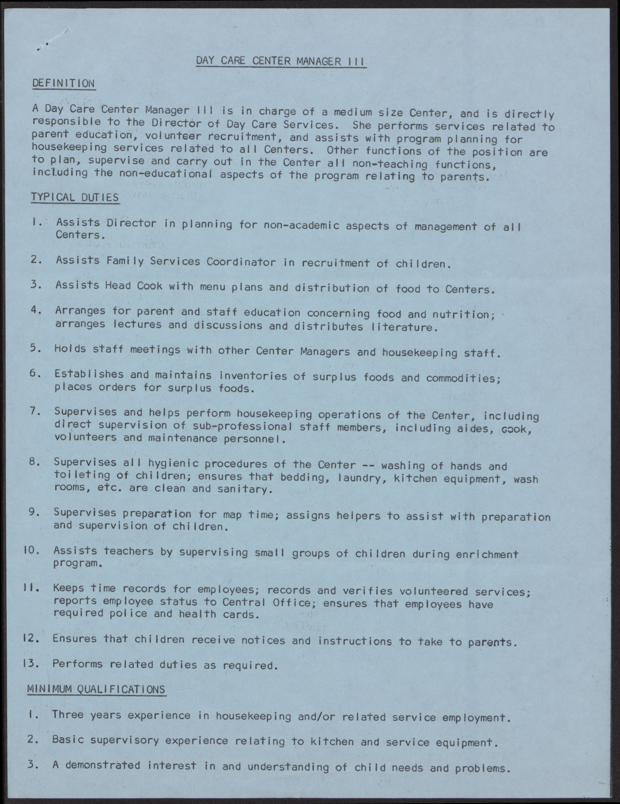 Job descriptions for the positions of Day Care Center Managers II & III, page 2