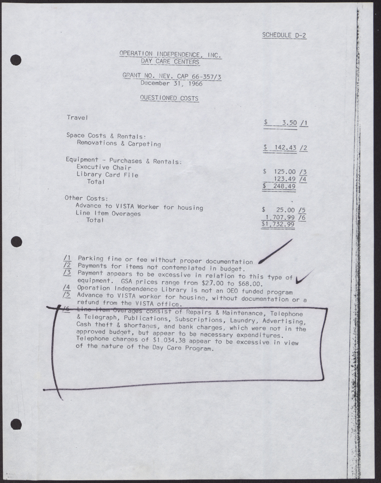 Operation Independence, Inc. Day Care Centers Questioned Costs, December 31, 1966, page 2