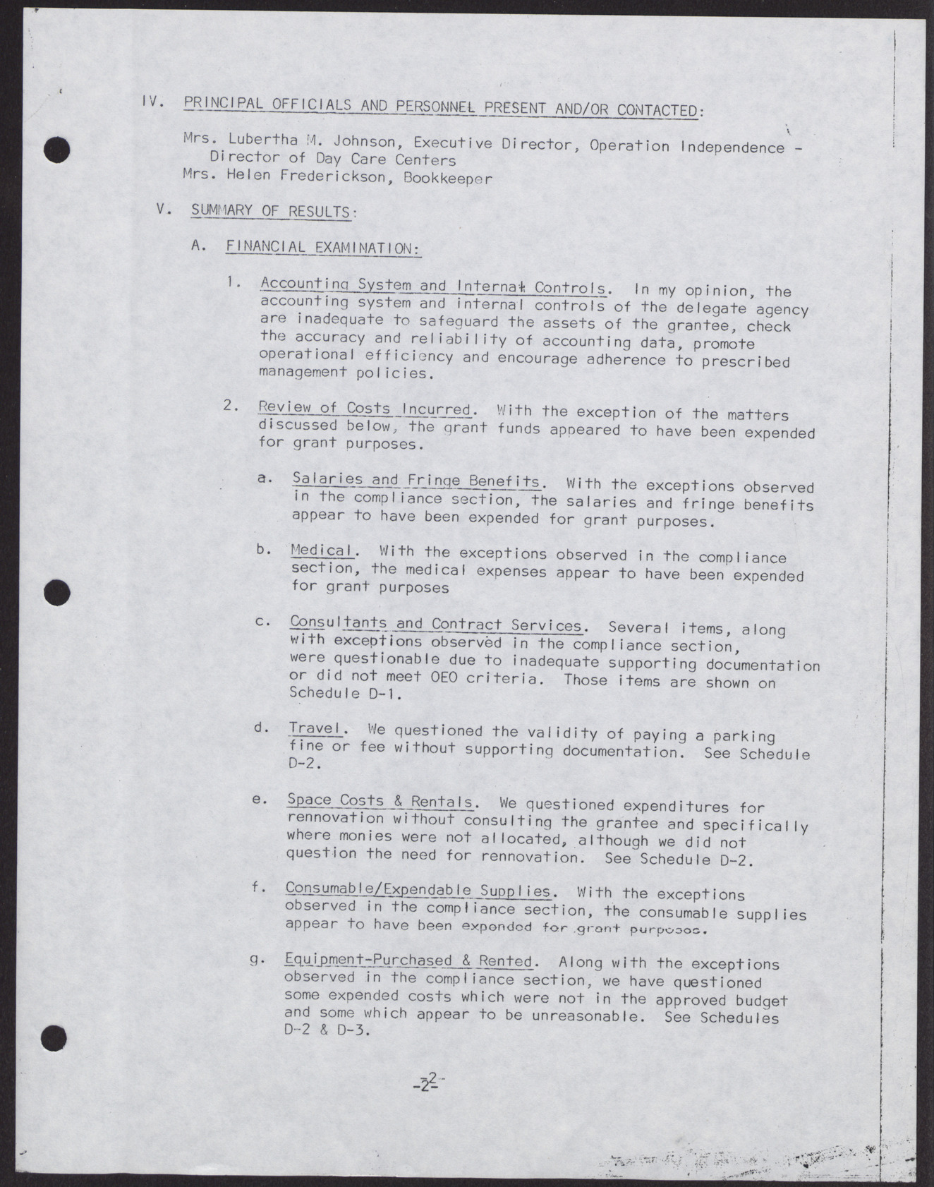 Operation Independence, Inc. Summary of Results of Financial and Compliance Examination; Current General Fund; Funds Received and Disbursed; Budgeted, Uncured, and Questioned Costs (10 pages), December 31, 1966, page 2