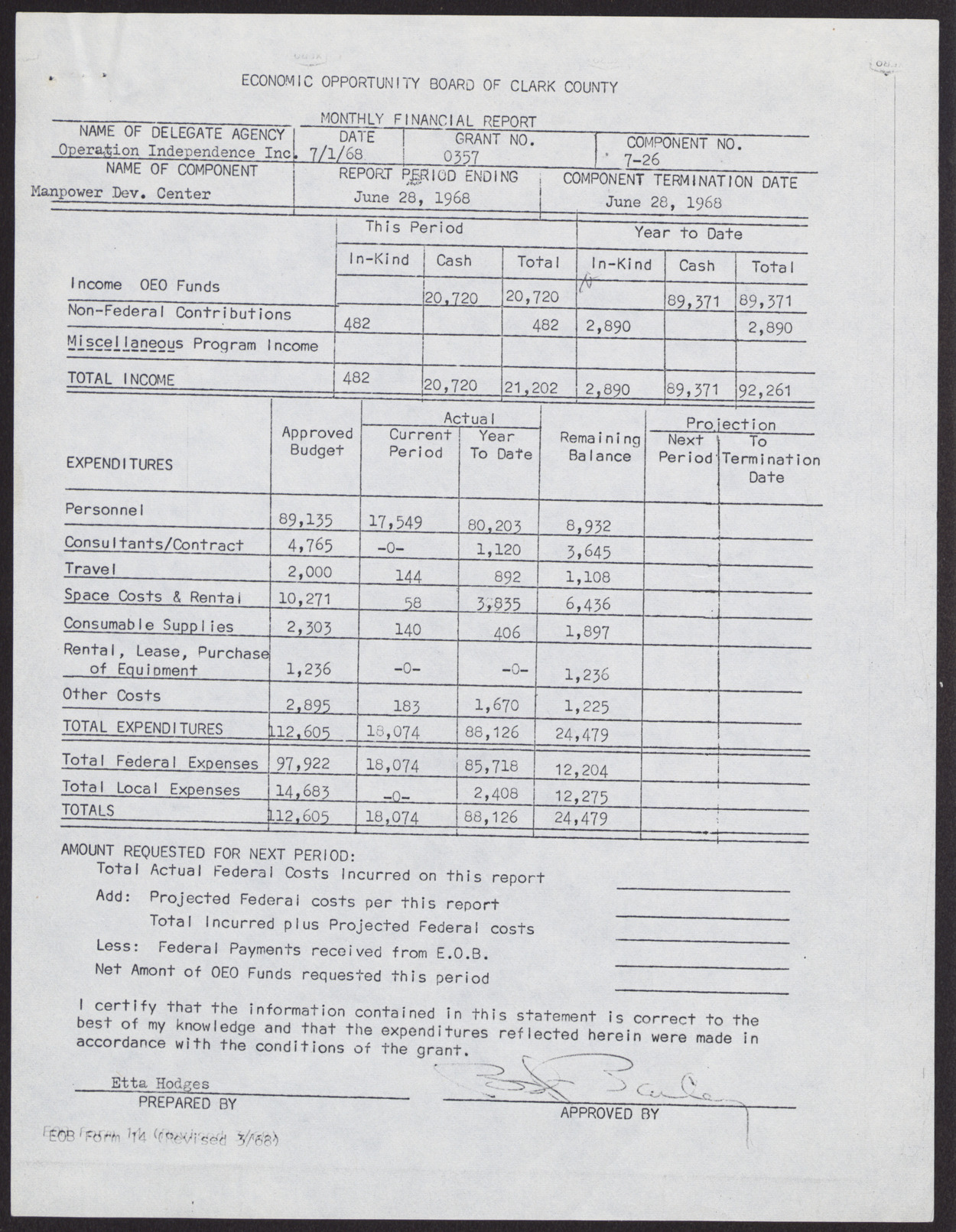 Financial Reports for the Economic Opportunity Board of Clark County (4 pages), 1968, page 2