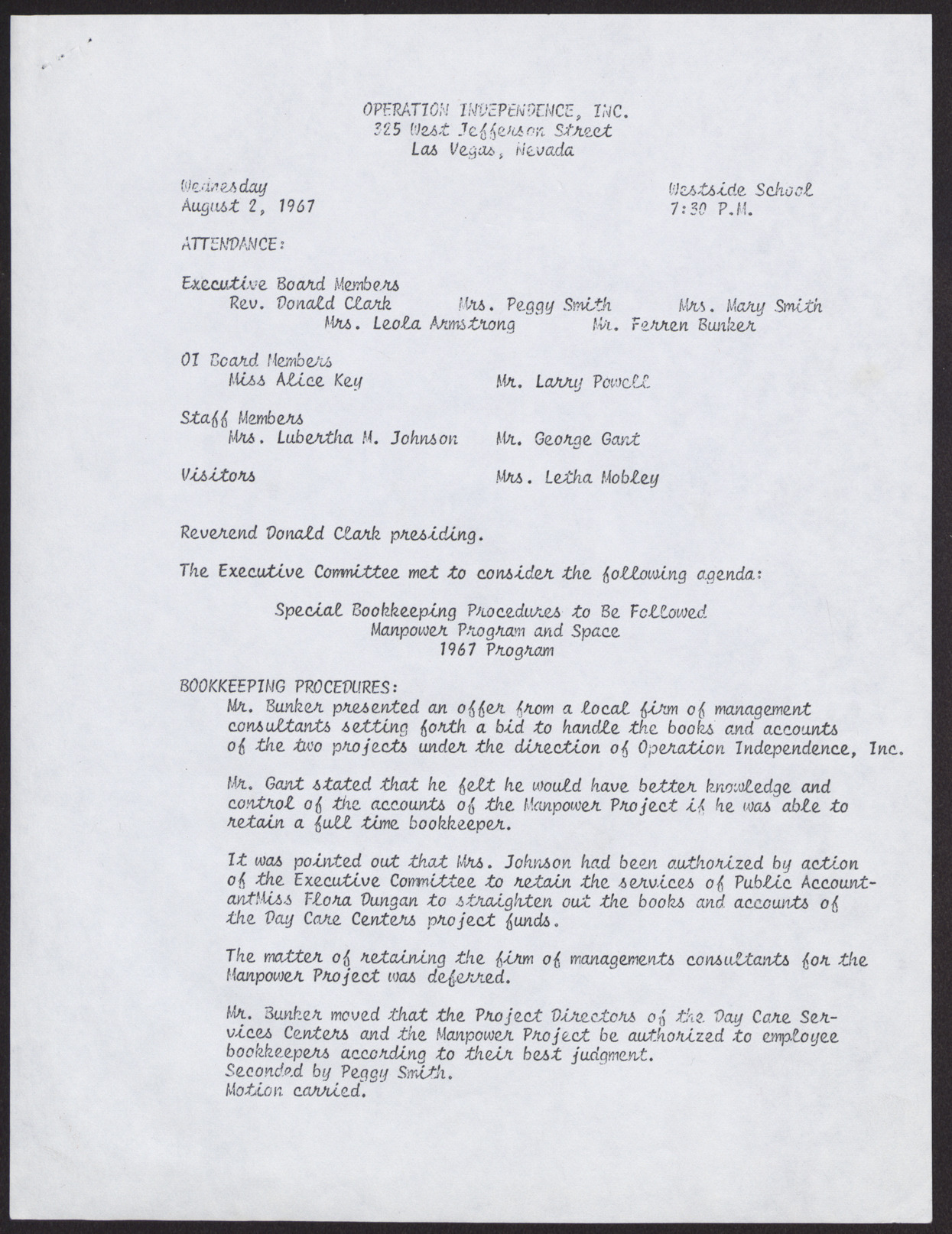 Minutes from Operation Independence meeting (3 pages), August 2, 1967