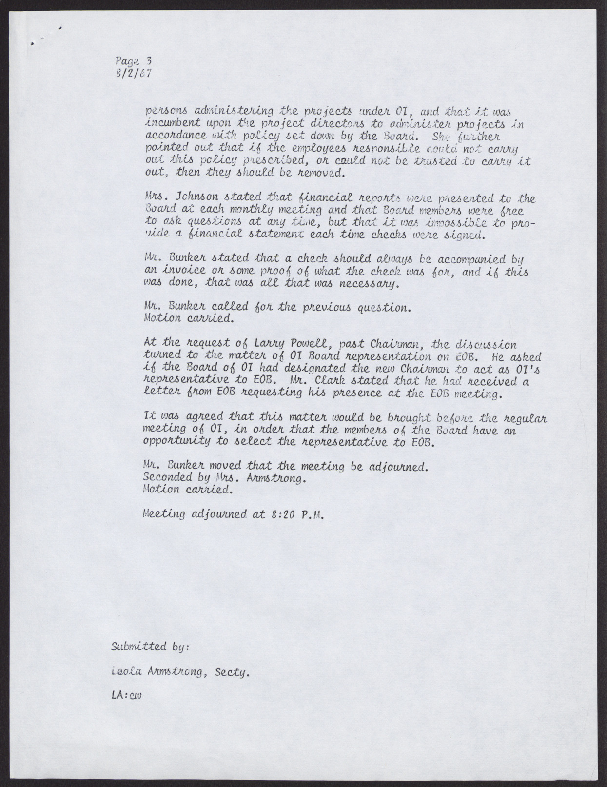 Minutes from Operation Independence meeting (3 pages), August 2, 1967, page 3