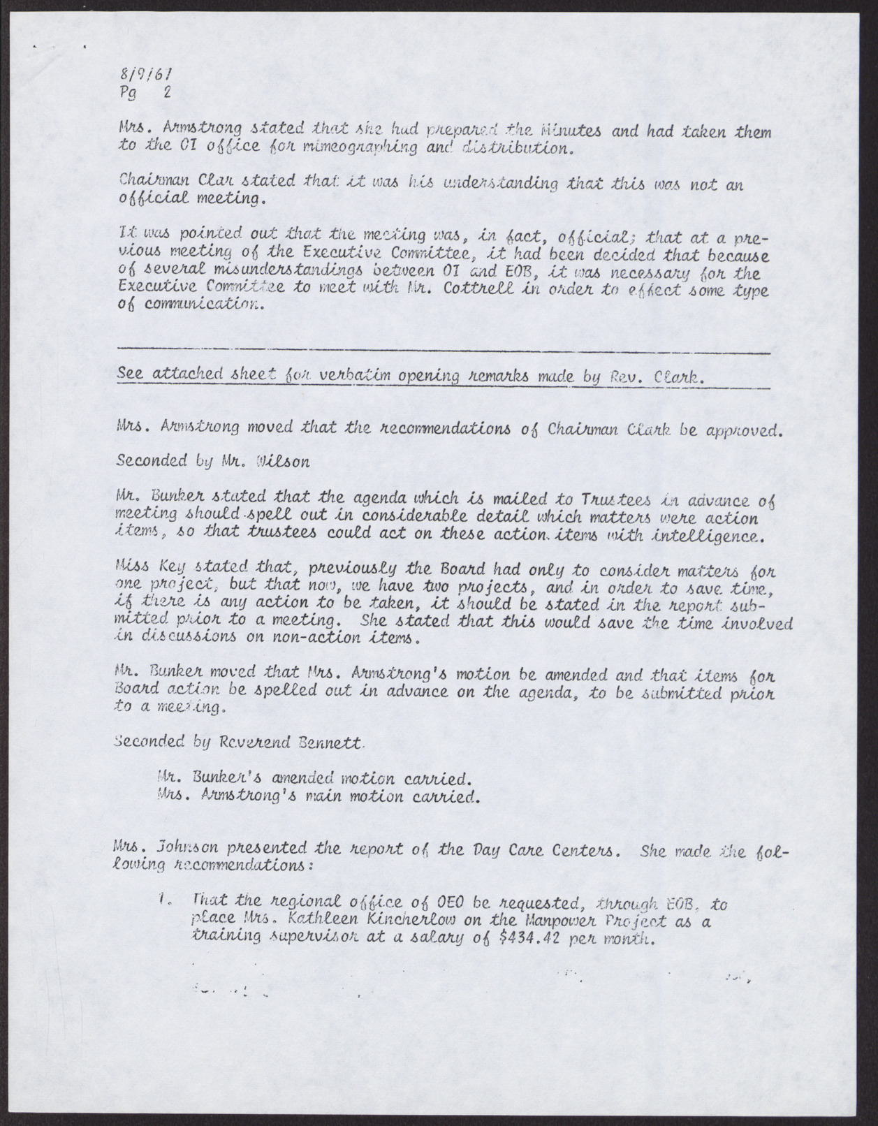 Minutes from Operation Independence Board Meeting (5 pages each), August 9, 1967, page 2