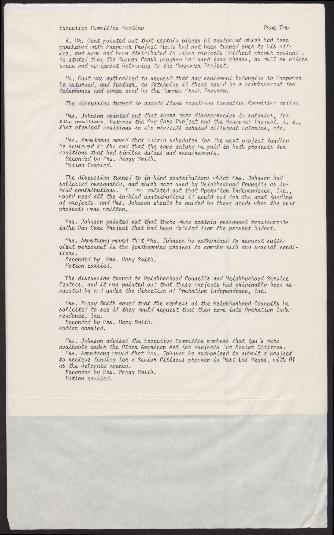 Minutes from an Operation Independence, Inc. Executive Committee Meeting (4 pages), August 16, 1967, page 3