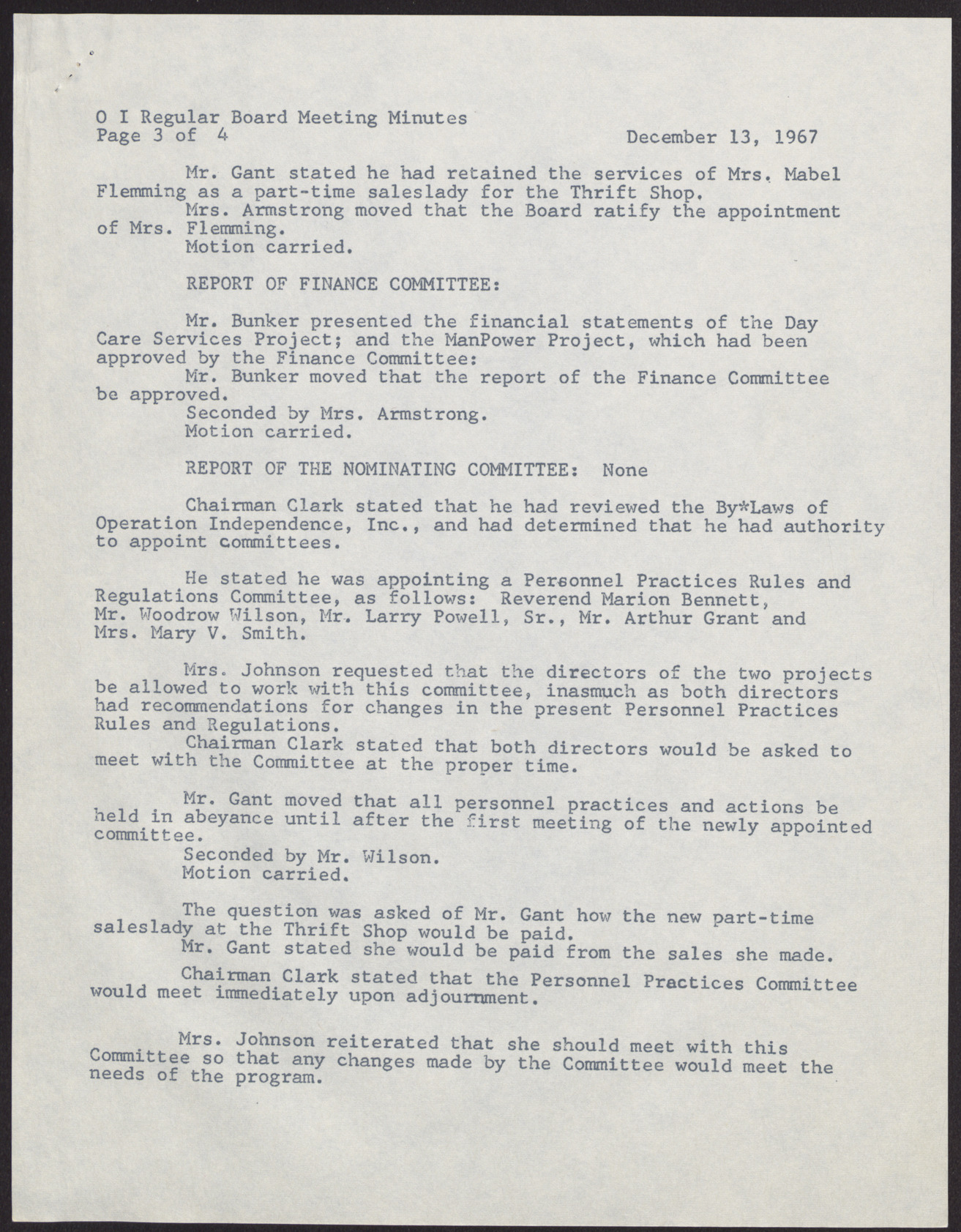 Minutes of Operation Independence Regular Board Meeting (4 pages), December 13, 1967, page 3