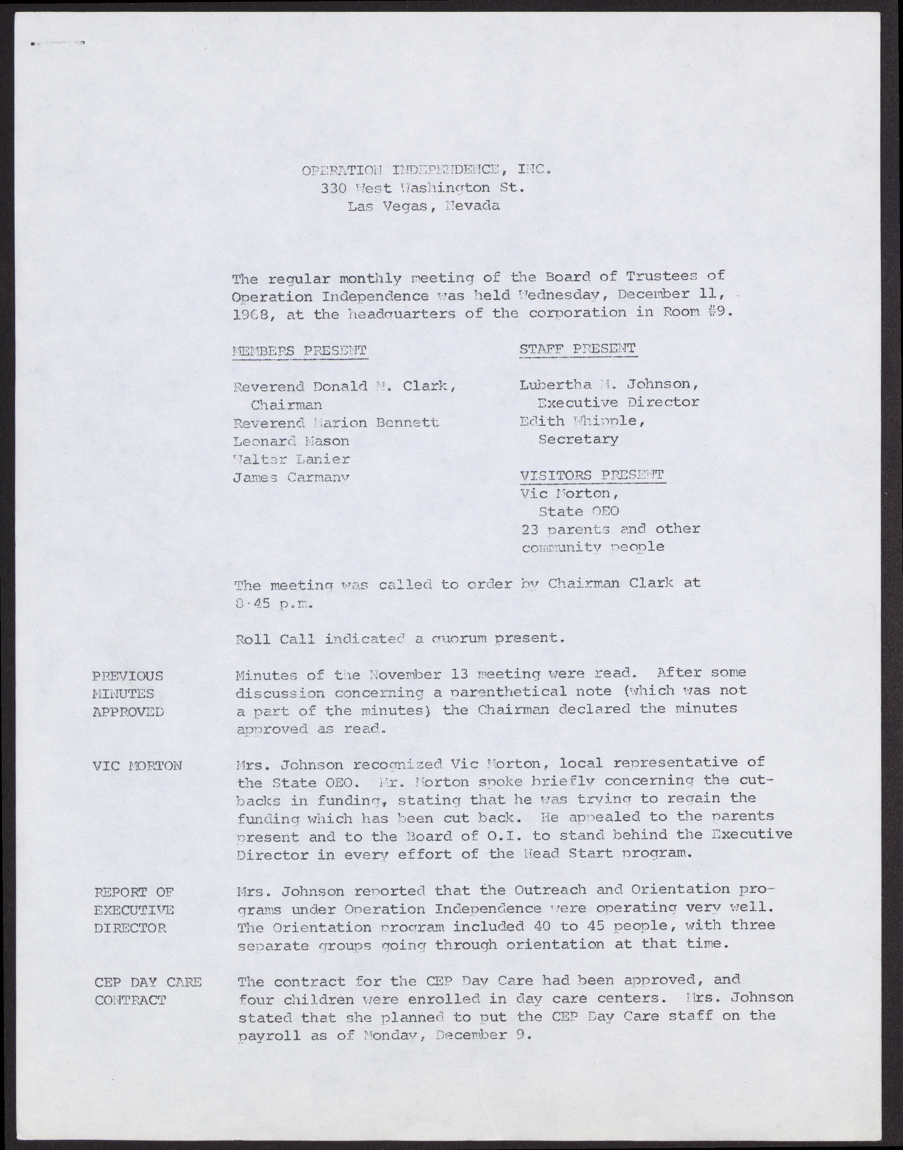 Minutes from Operation Independence meeting (4 pages), December 11, 1968