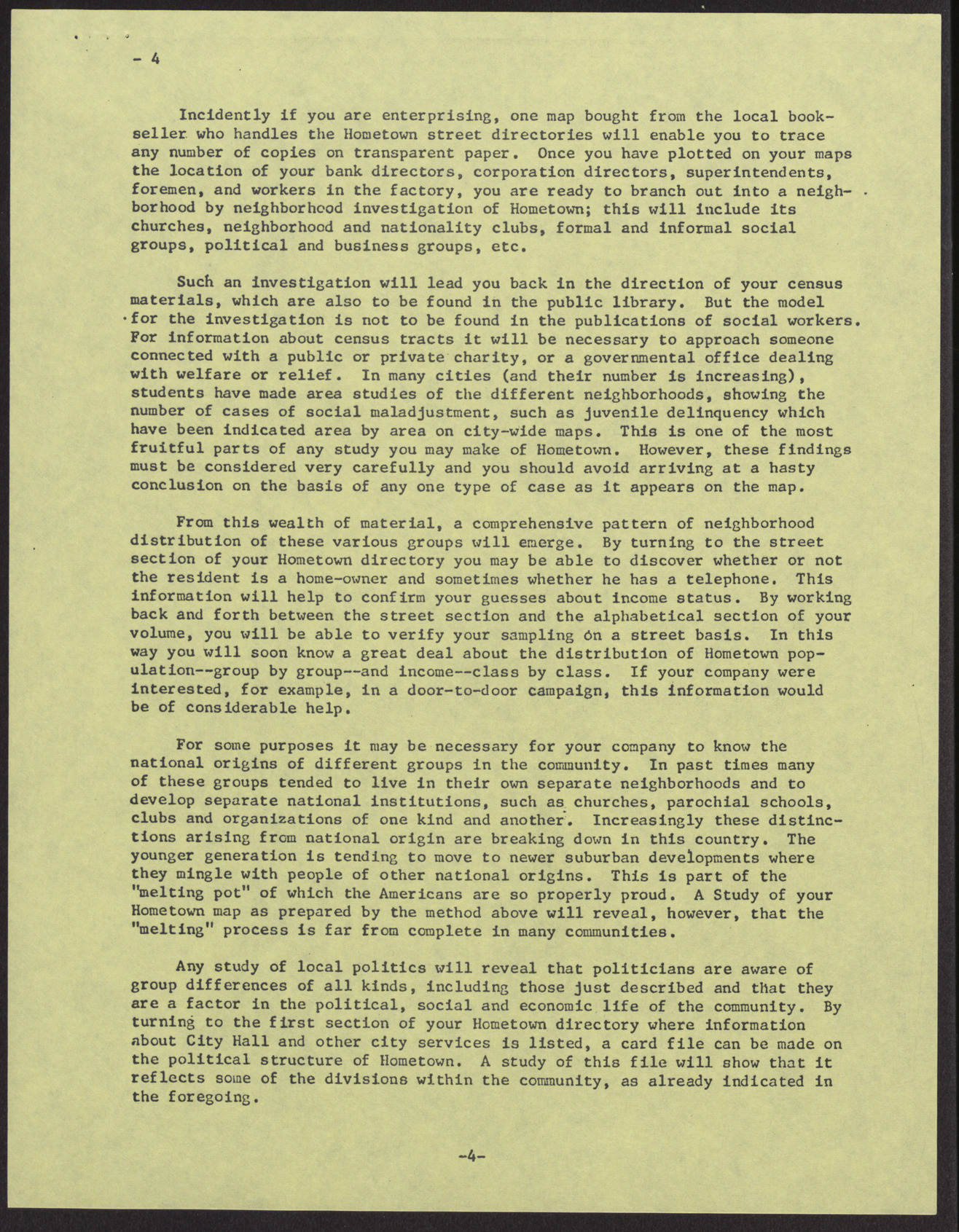 "Suggestions for a Study of Your Hometown," by Robert K. Lamb (7 pages), 1952, page 4