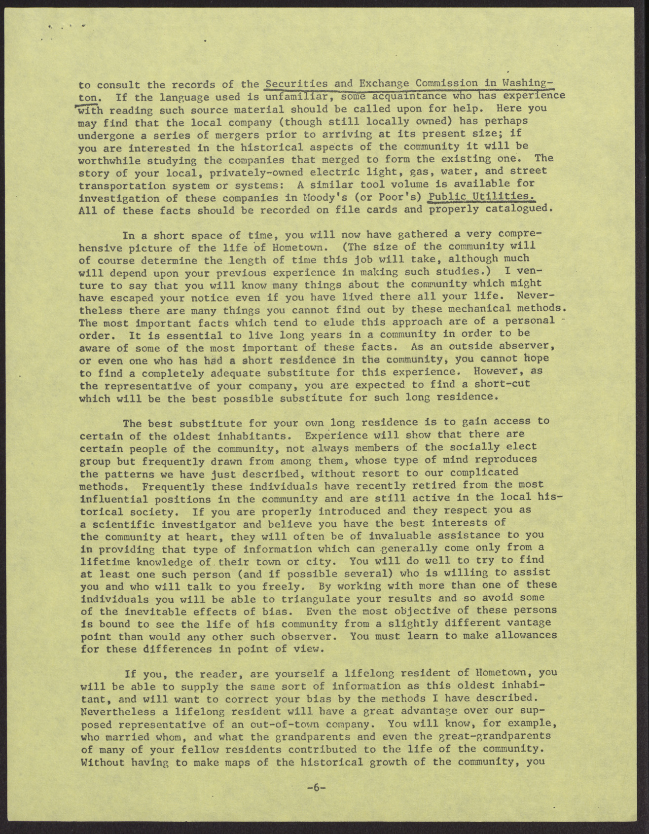 "Suggestions for a Study of Your Hometown," by Robert K. Lamb (7 pages), 1952, page 6