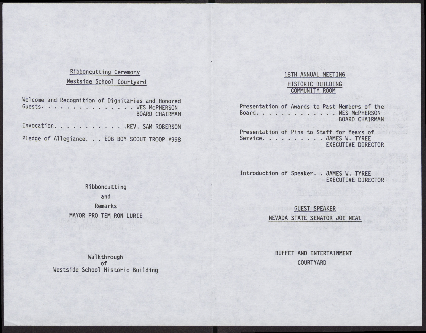 Program for the 18th Annual Meeting and Ribbon cutting, Westside School Historical Site (4 pages), June 29, 1983, page 2-3