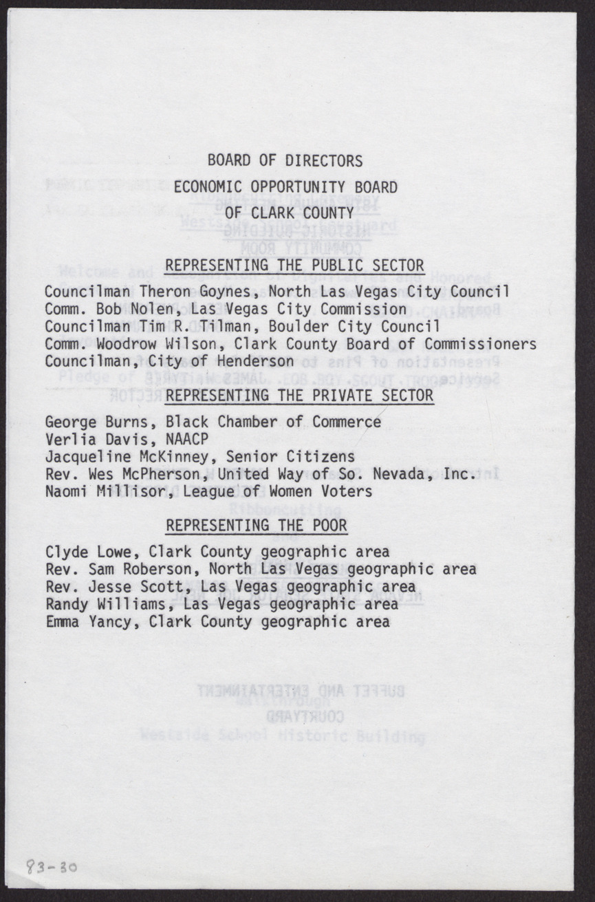 Program for the 18th Annual Meeting and Ribbon cutting, Westside School Historical Site (4 pages), June 29, 1983, page 4