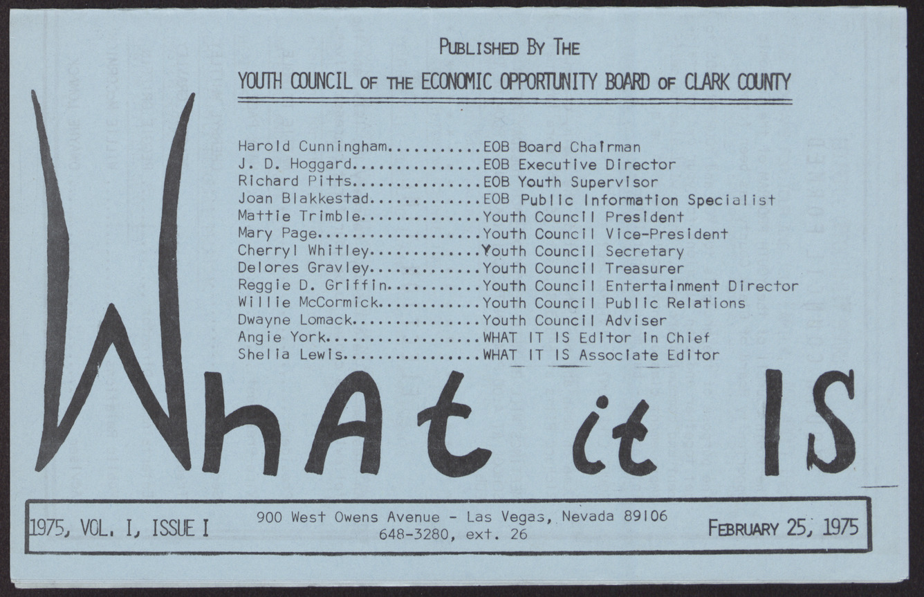 Newsletter, Issue 1 of "What it Is" (16 pages), February 25, 1975