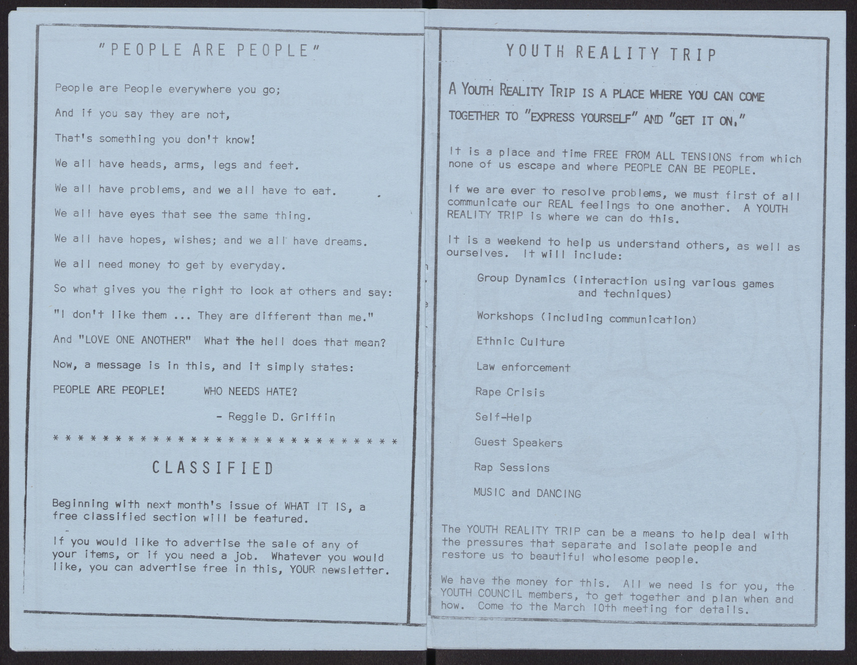 Newsletter, Issue 1 of "What it Is" (16 pages), February 25, 1975, page 12-13