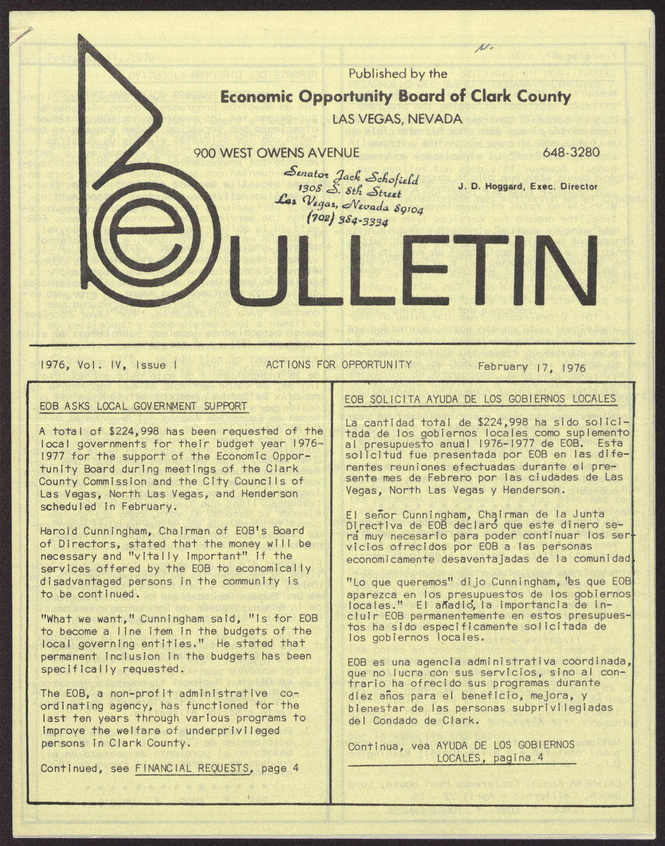 EOB Bulletin newsletter (12 pages), February 17, 1976