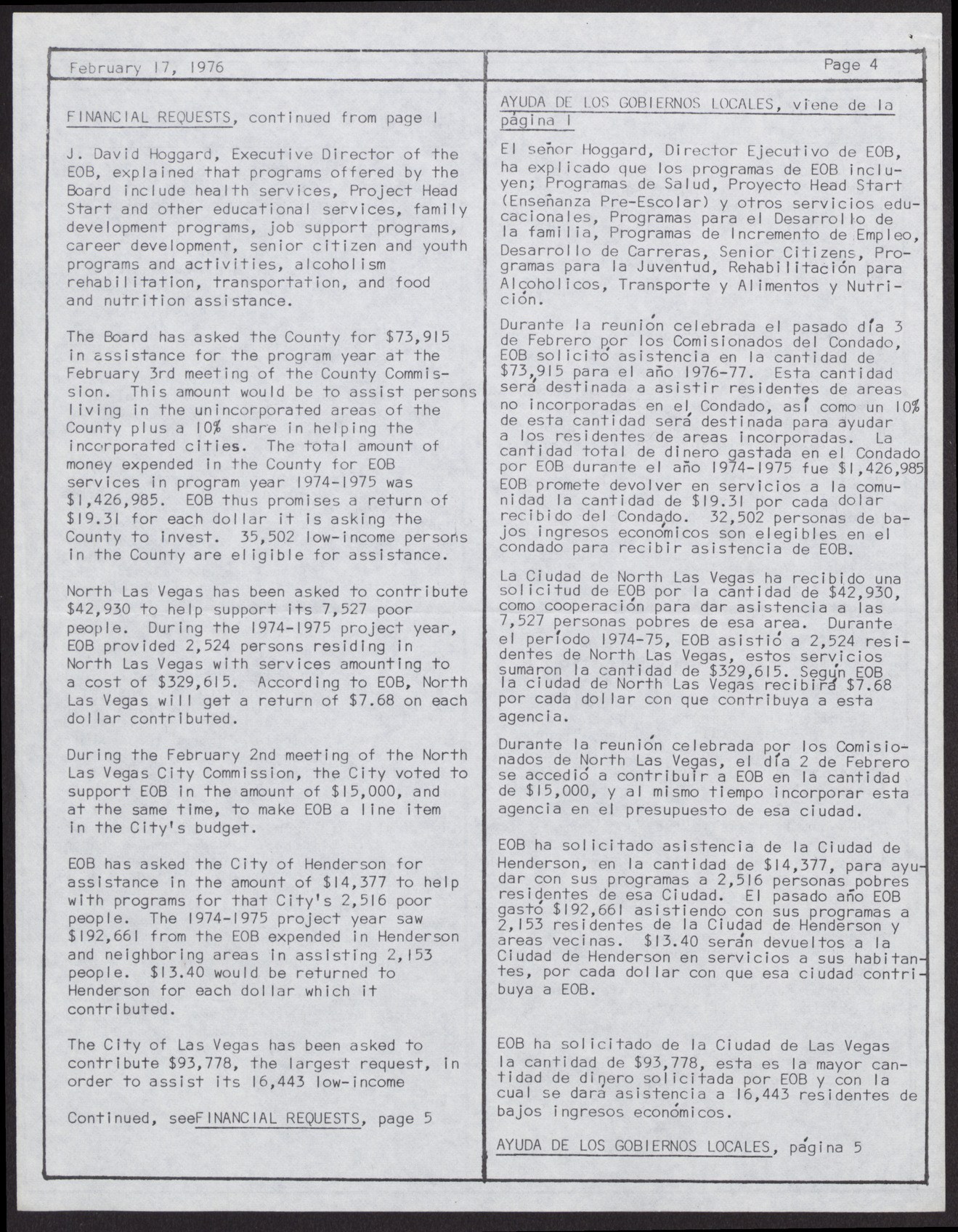 EOB Bulletin newsletter (12 pages), February 17, 1976, page 4