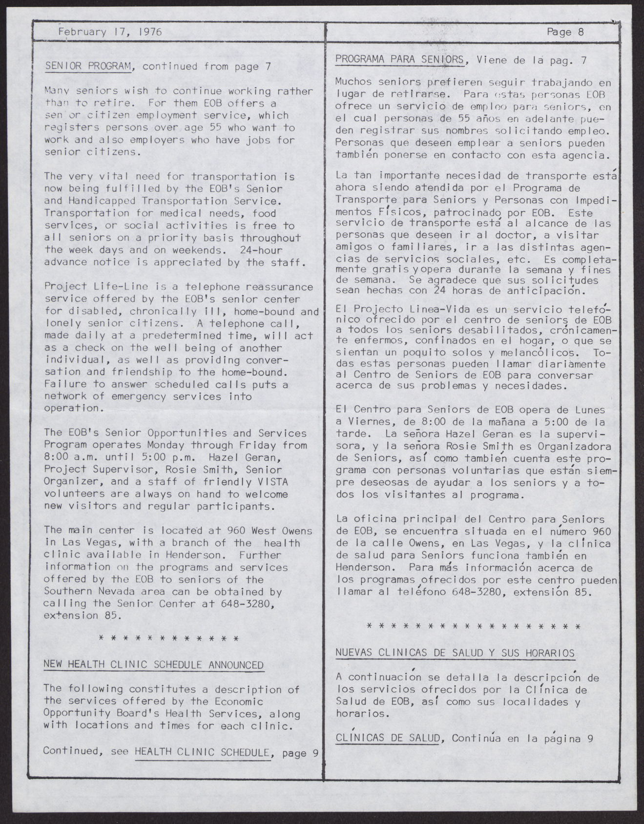 EOB Bulletin newsletter (12 pages), February 17, 1976, page 8