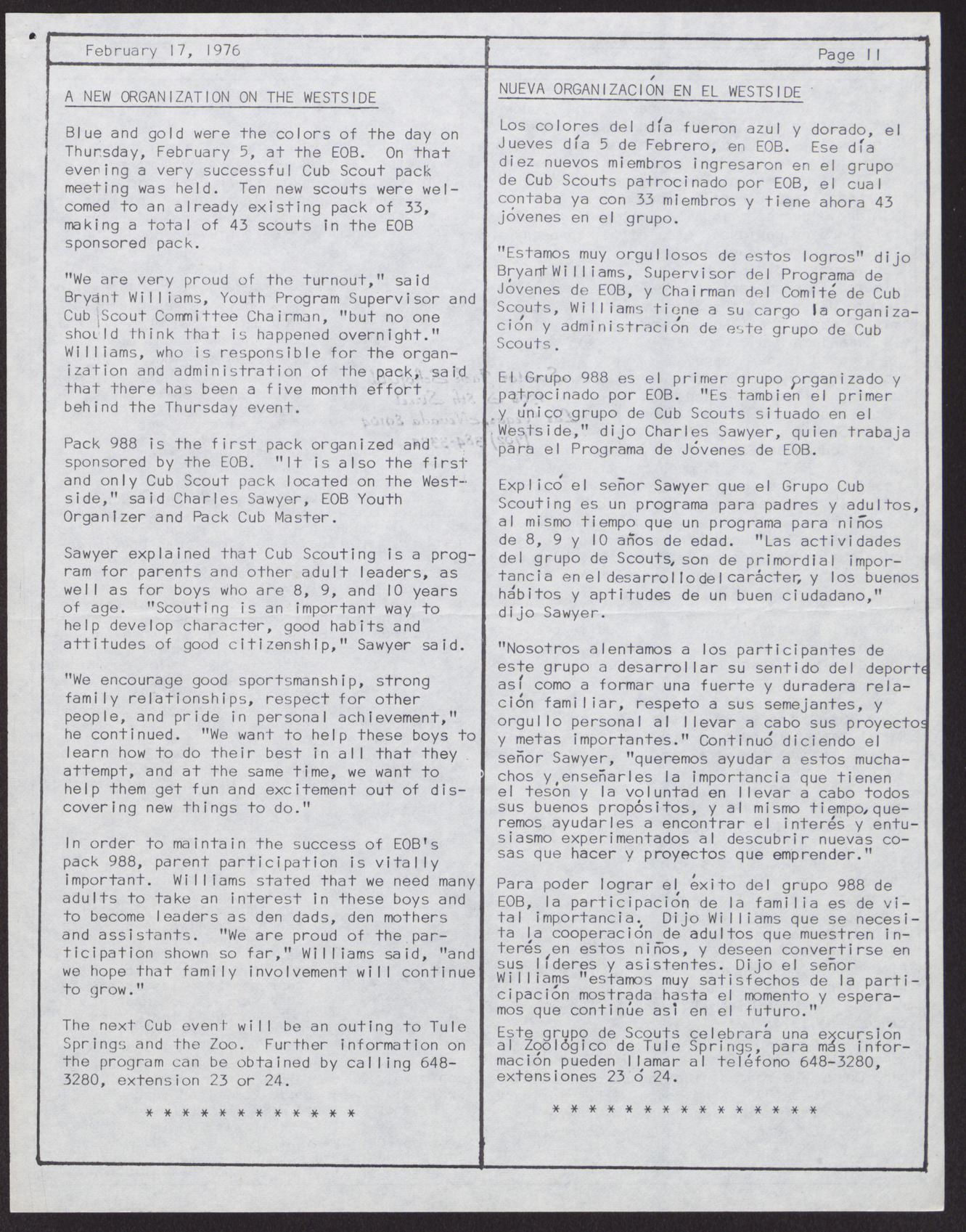 EOB Bulletin newsletter (12 pages), February 17, 1976, page 11