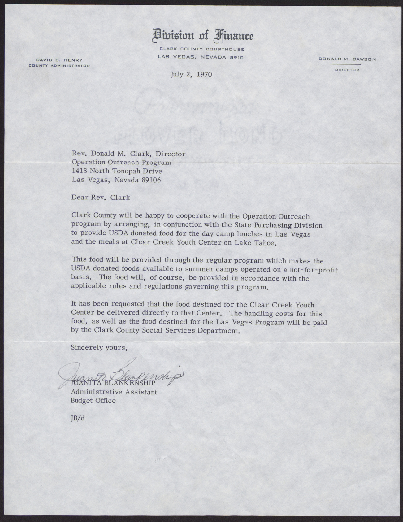 Letter to Reverend Donald Clark from Vincent Fallon, July 9, 1970