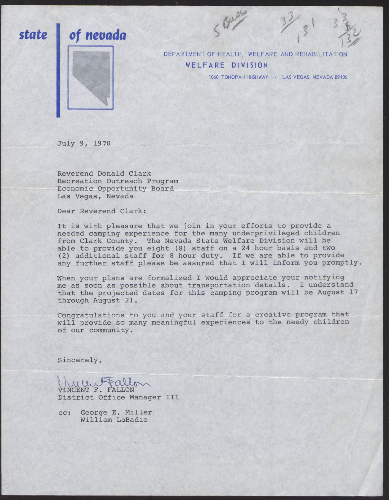 Letter to Revered Donald Clark from Juanita Blankenship, July 2, 1970