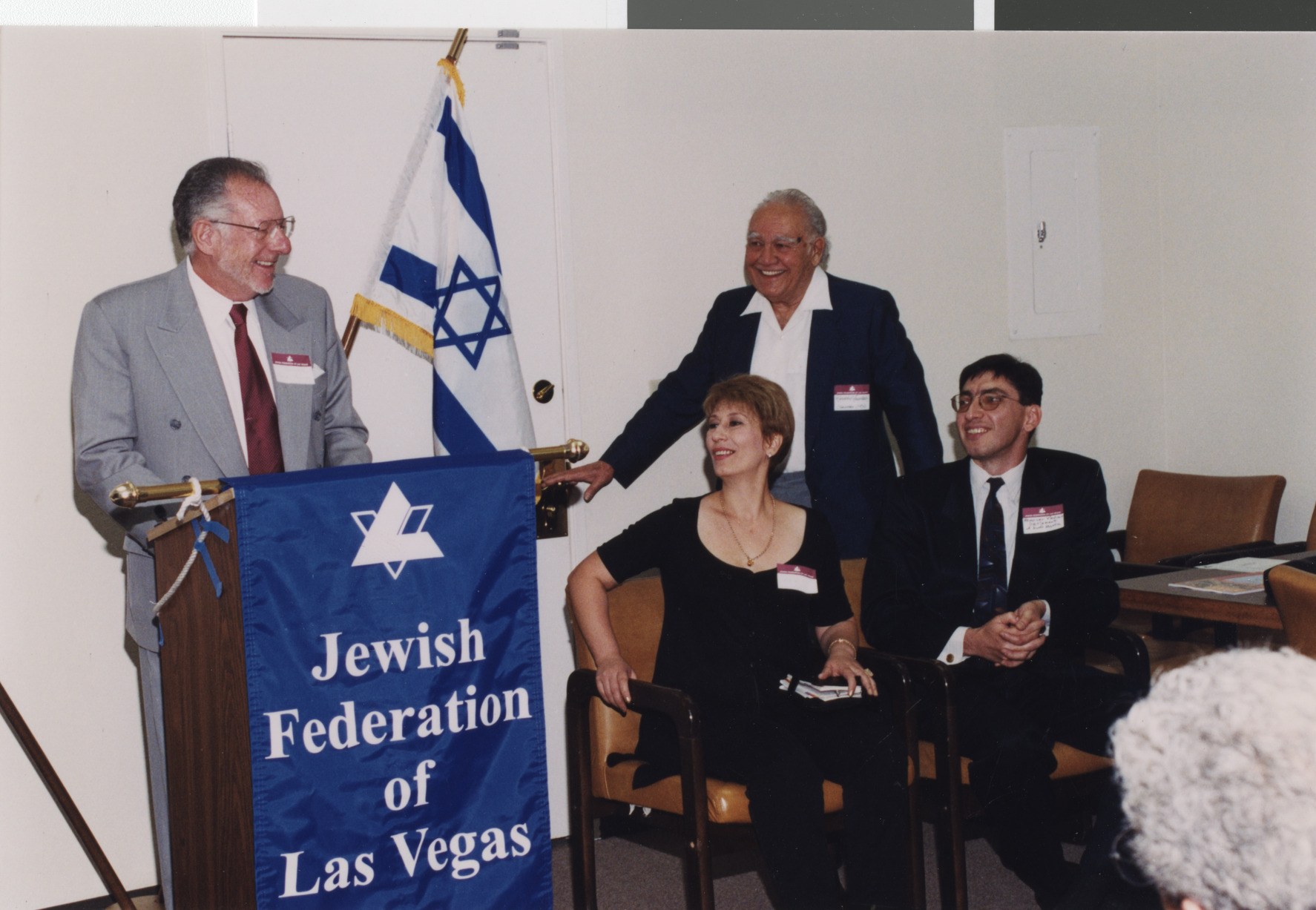 Photograph of Oscar Goodman at the podium, 1999