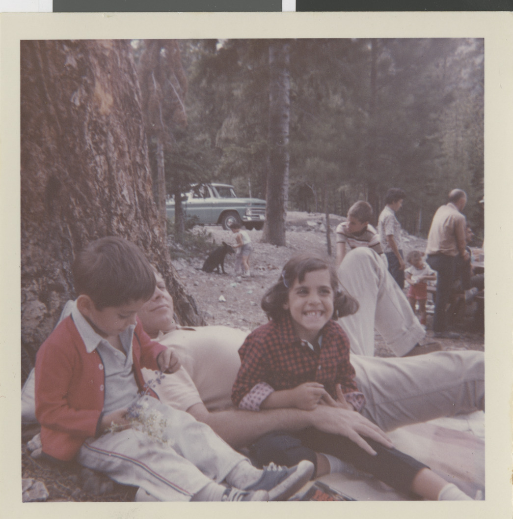 Photograph of Stuart Mason and his children Billy and Debbie at Mt. Charleston, July 4, 1965