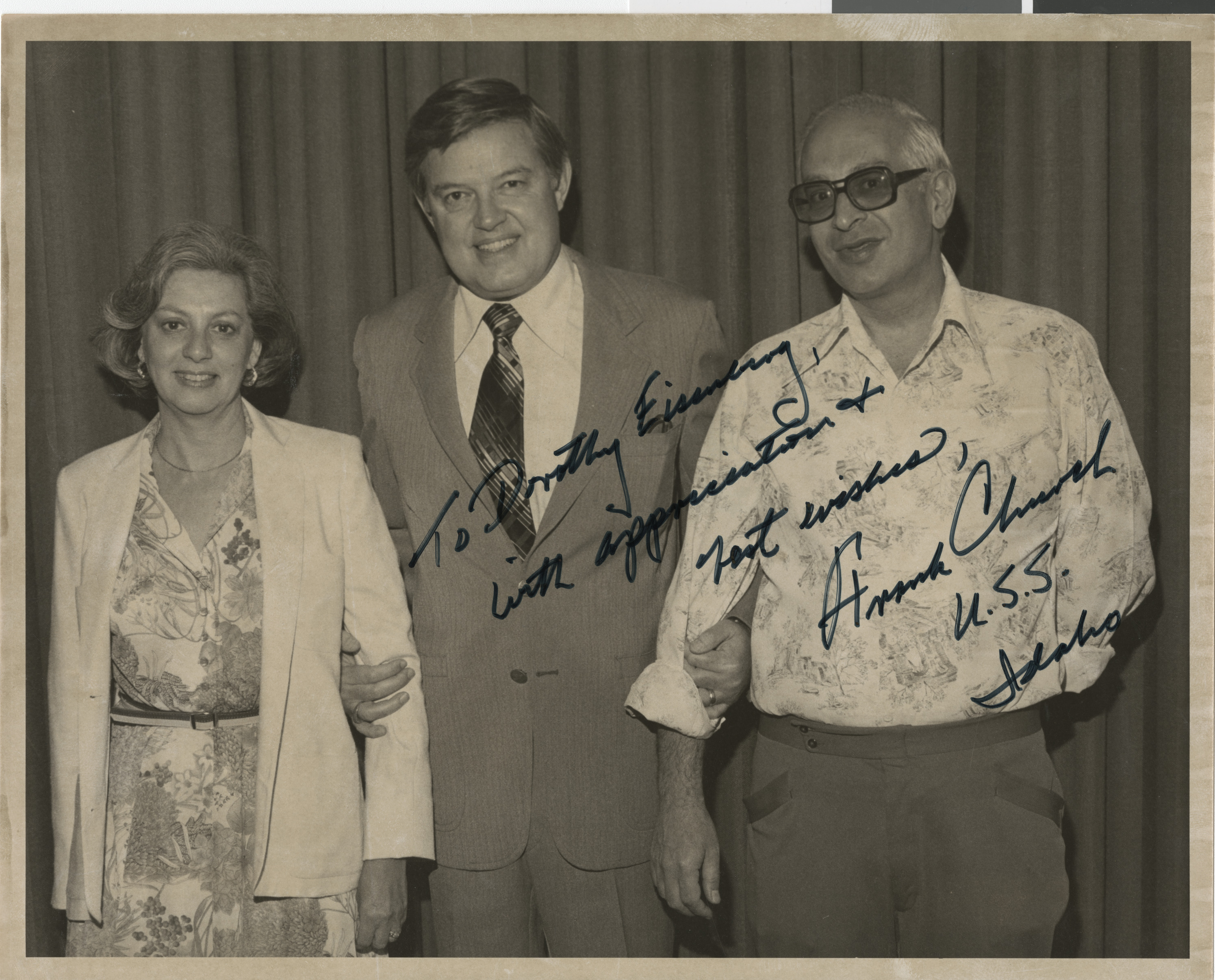 Dorothy and Paul Eisenberg with Frank Church (?), USS Idaho