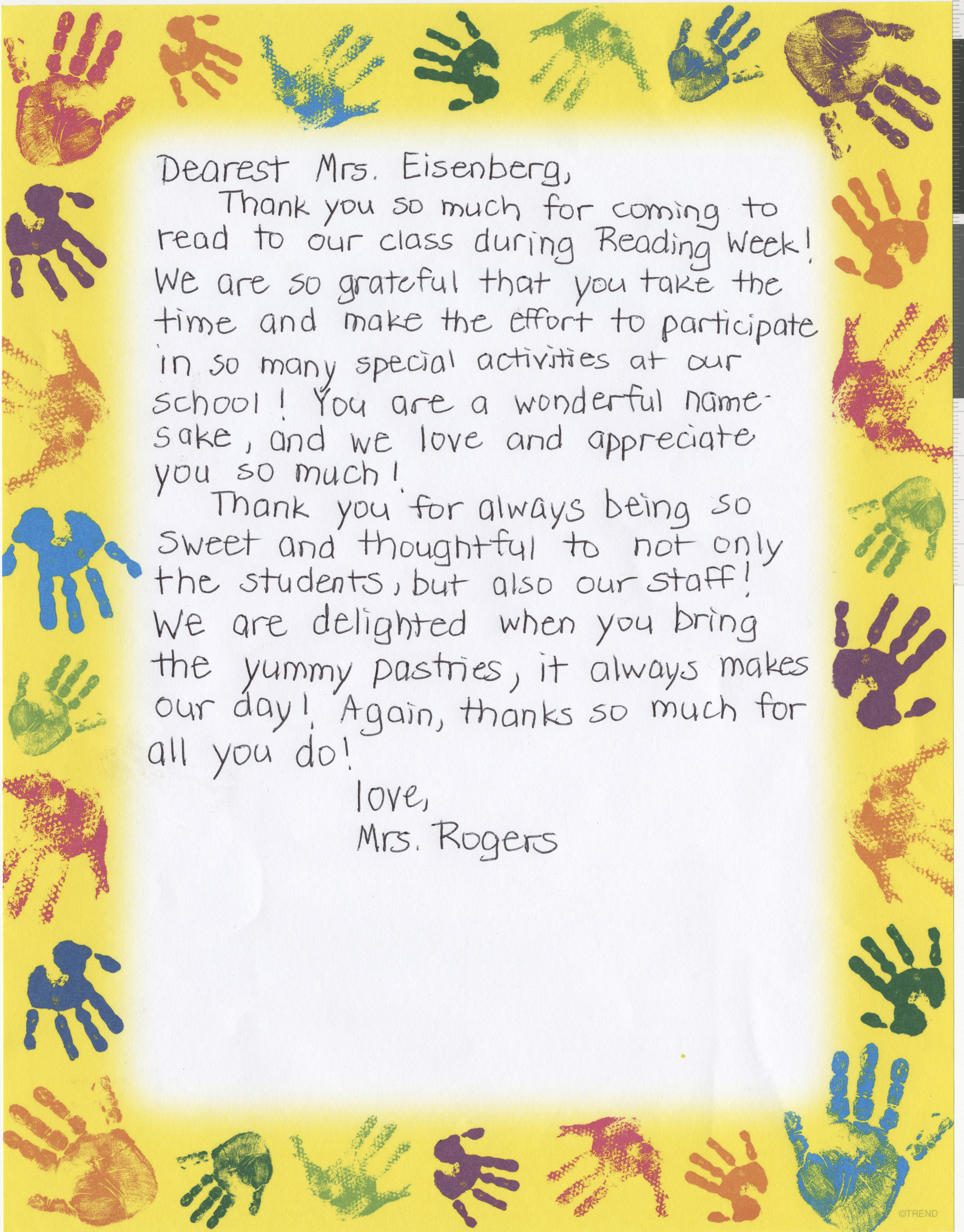Letter from Mrs. Rogers to Dorothy Eisenberg about Pajama Day