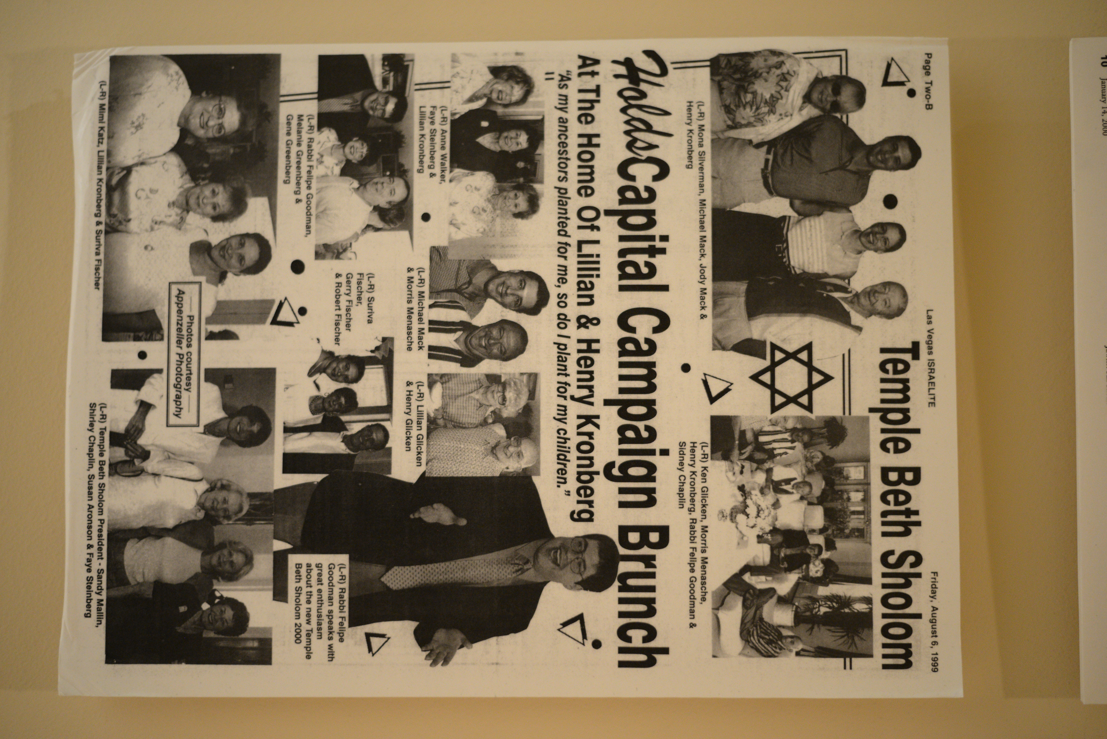 Photograph of newspaper clipping, Temple Beth Sholom Holds Capital Campaign Brunch at the home of Lillian and Henry Kronberg, Las Vegas Israelite, August 6, 1999