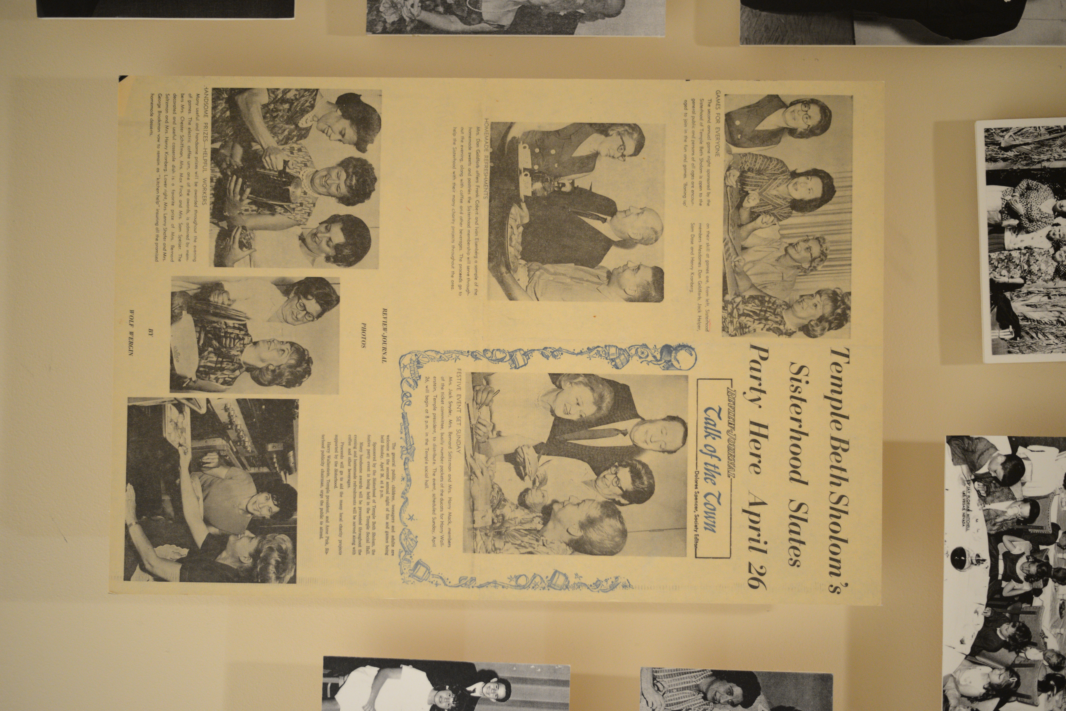 Photograph of newspaper clipping, Temple Beth Sholom's Sisterhood Slates Party Here April 26, Las Vegas Review-Journal, date unknown