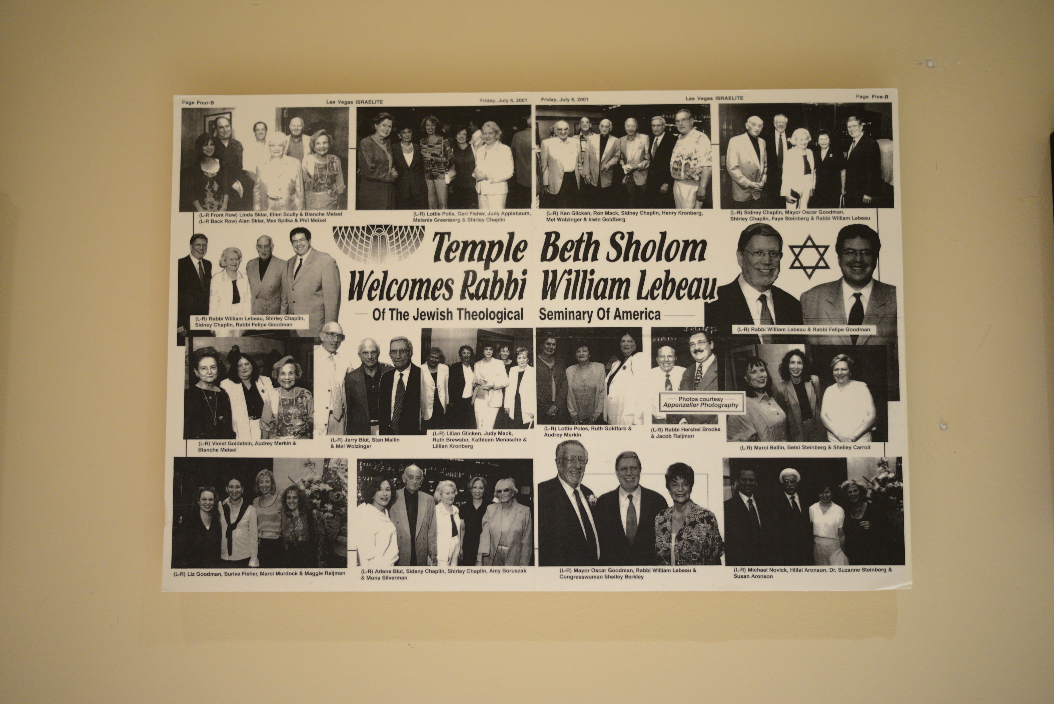 Photograph of newspaper clipping, Temple Beth Sholom welcomes Rabbi William Lebeau, Las Vegas Israelite, July 6, 2001