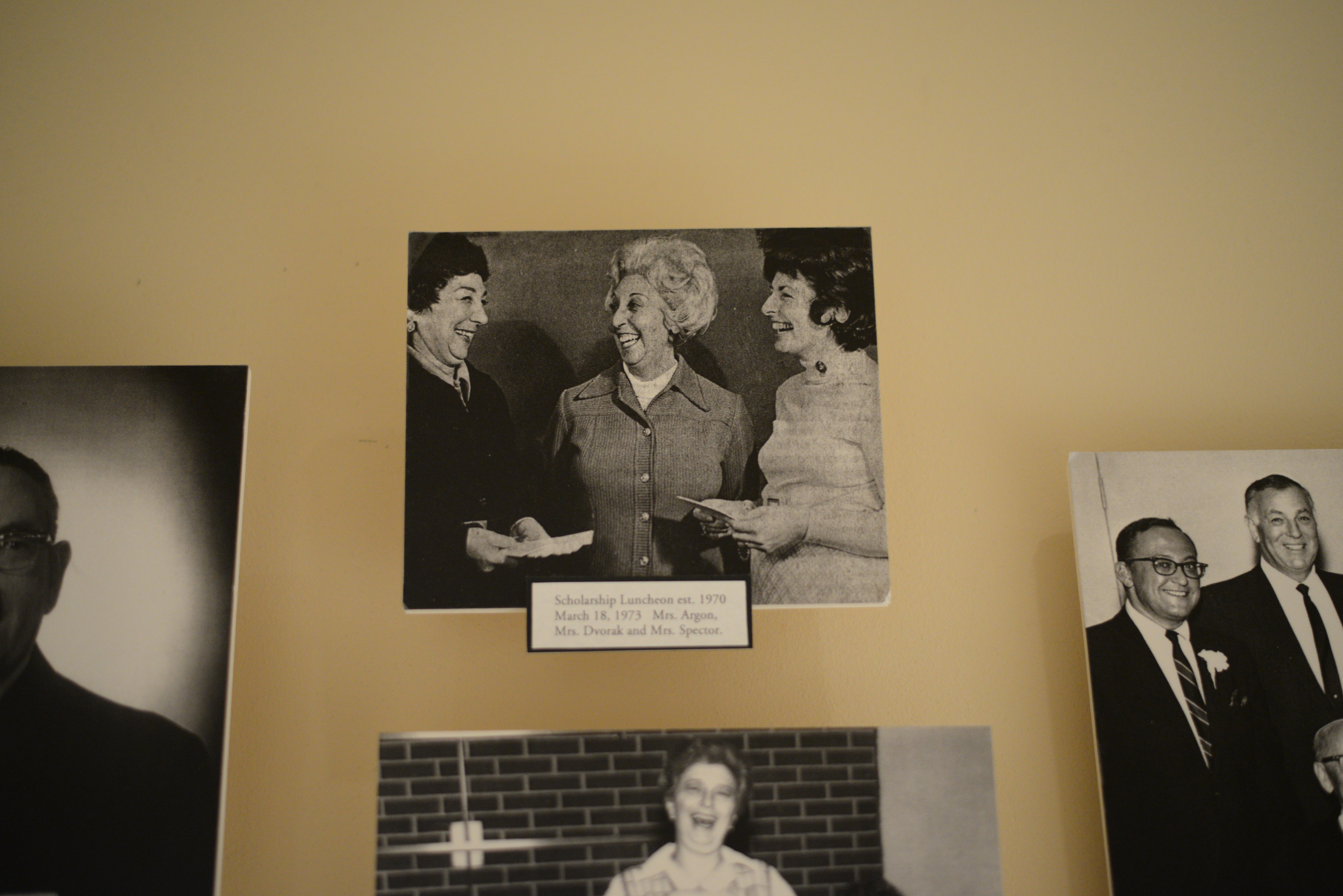 Photograph of Mrs. Argon, Mrs. Dvorak and Mrs. Spector at scholarship luncheon, March 18, 1973