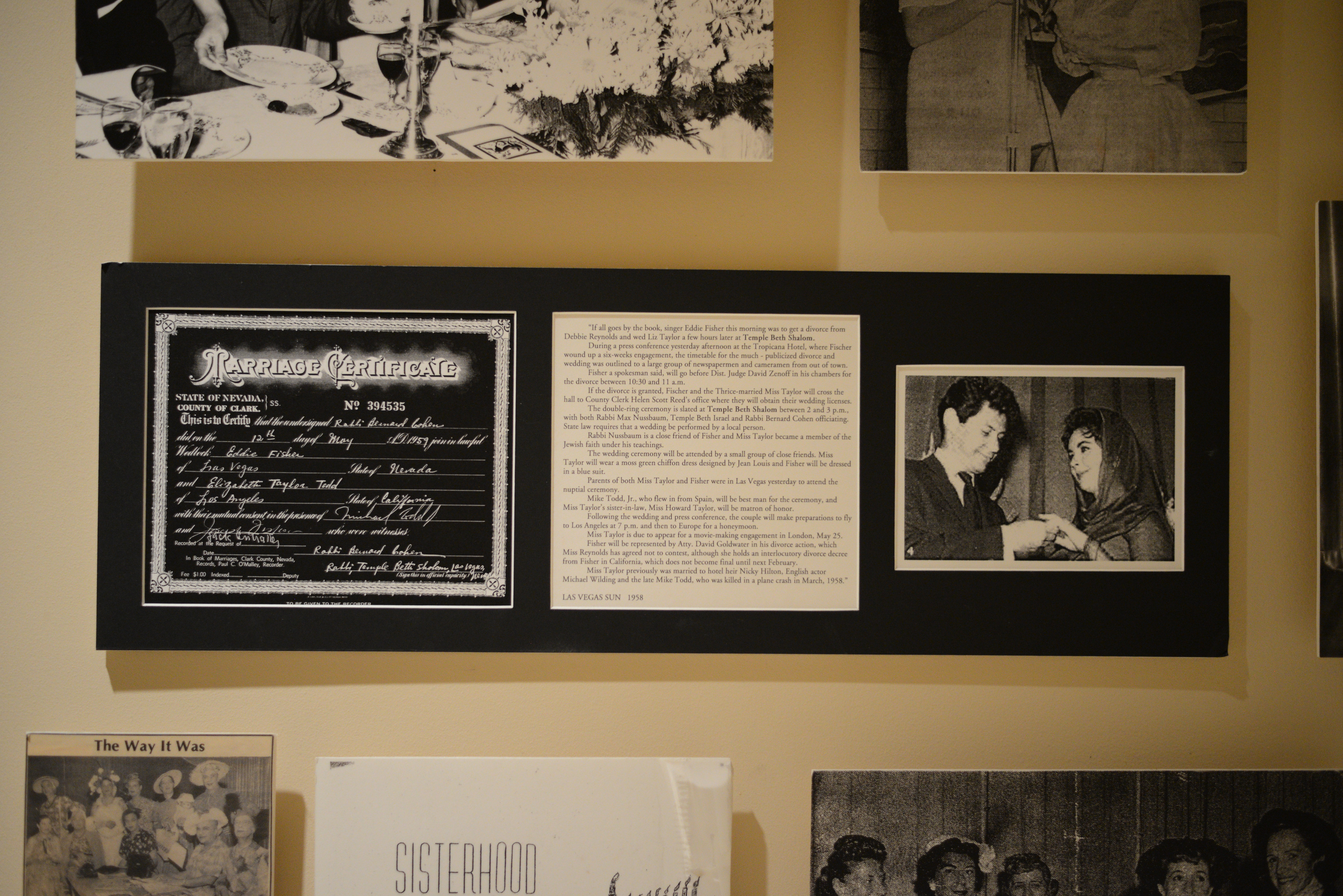 Photograph and ephemera from the marriage of Eddie Fisher and Elizabeth Taylor held at Temple Beth Sholom, May 12, 1959