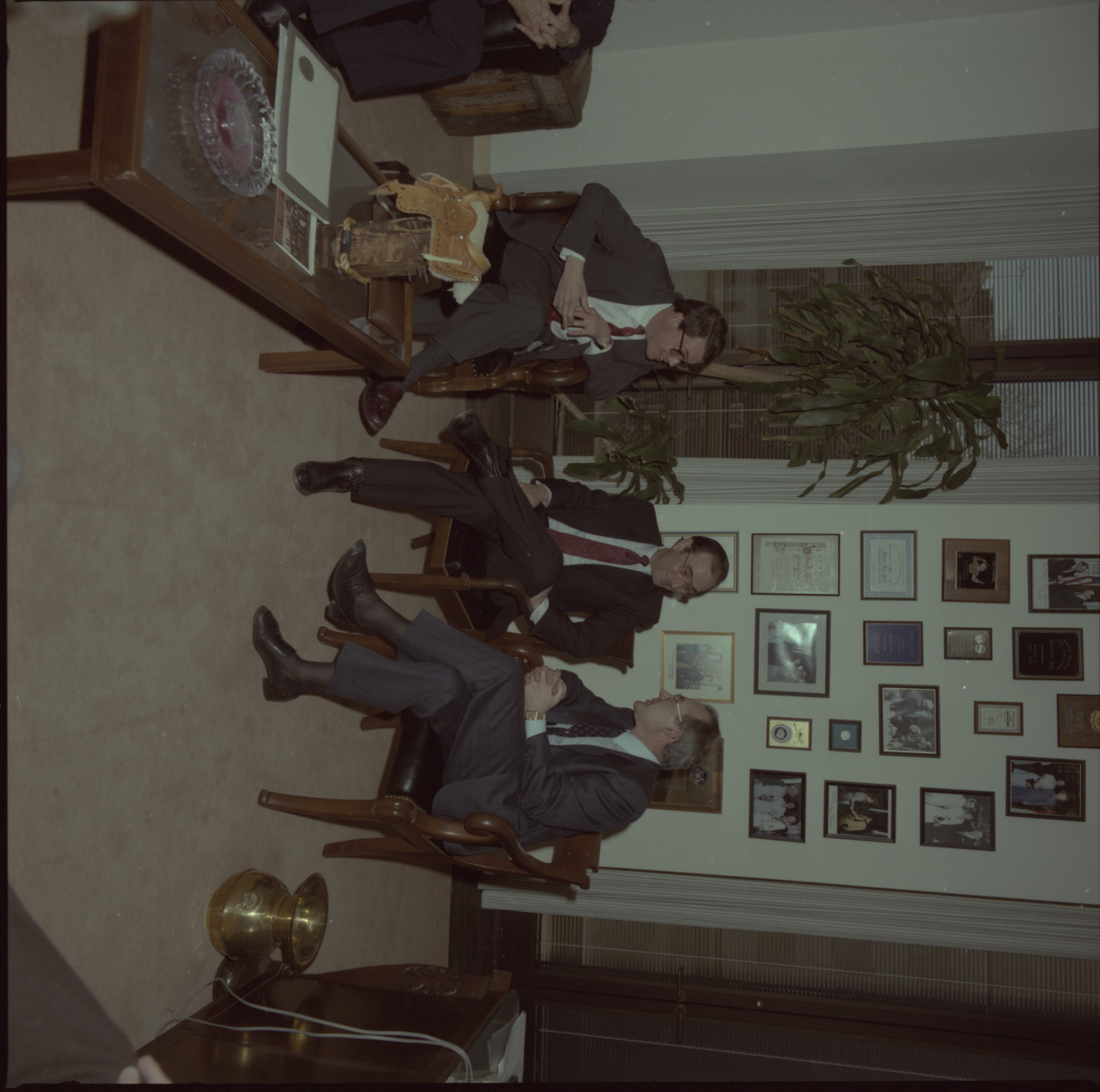Film negatives of a meeting in the office of Senator Chic Hecht, March 22, 1988