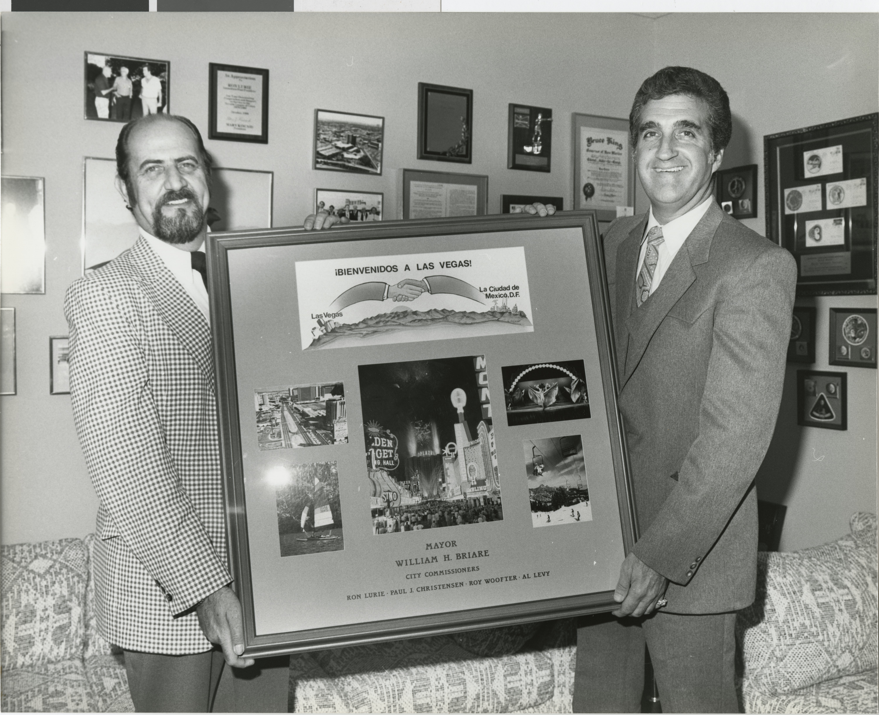 Photograph of Ron Lurie (right) with Judge Seymore Brown, with presentation for Mexican Government, September 15, 1982