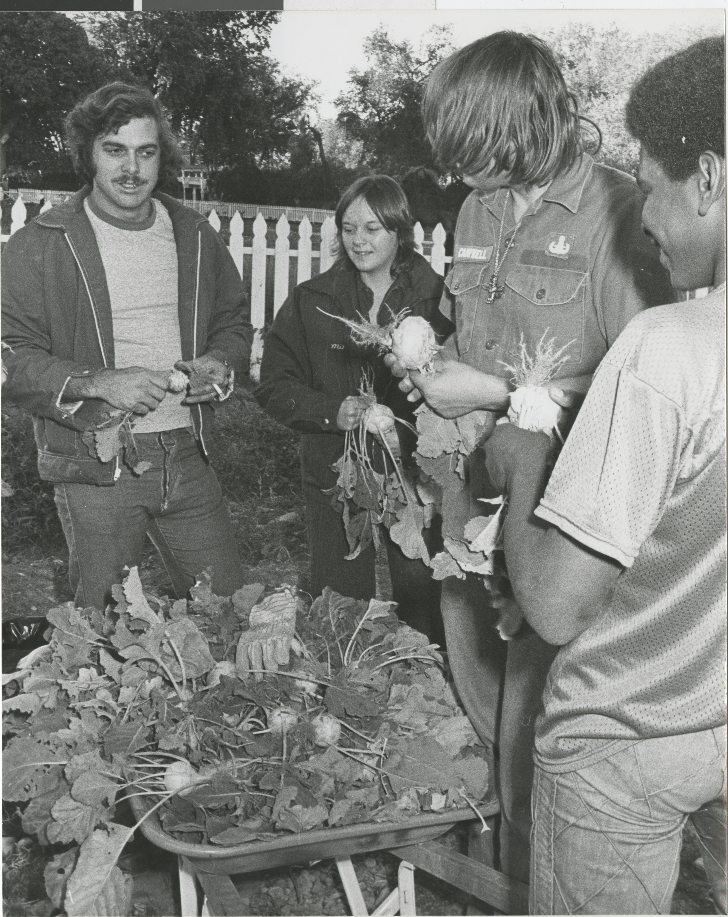 Photograph of community members planting trees and vegetables