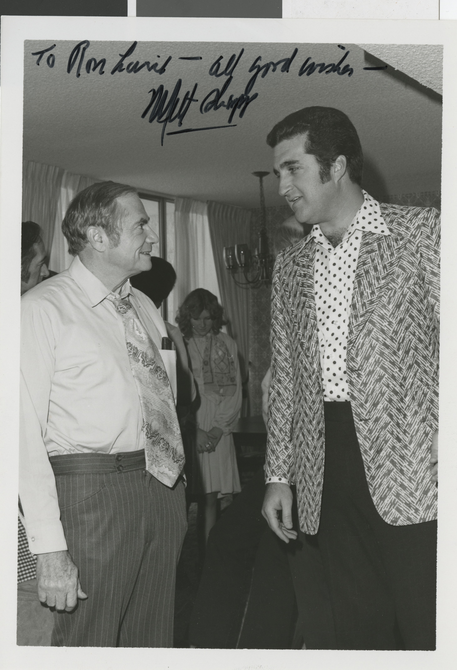 Photograph of Ron Lurie and unknown man (inscribed to Ron Lurie - All good wishes)