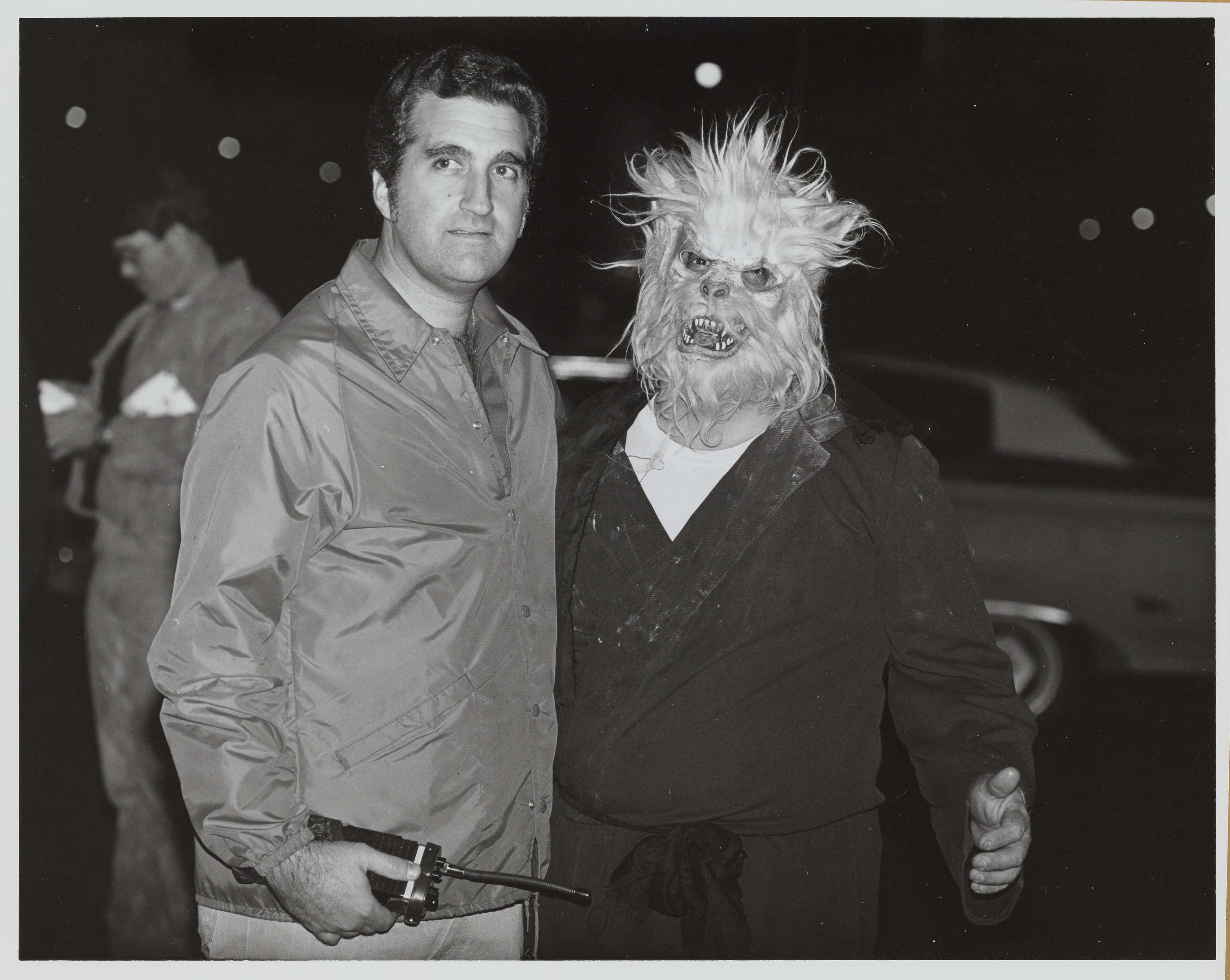 Photograph of Ron Lurie with man in gorilla mask