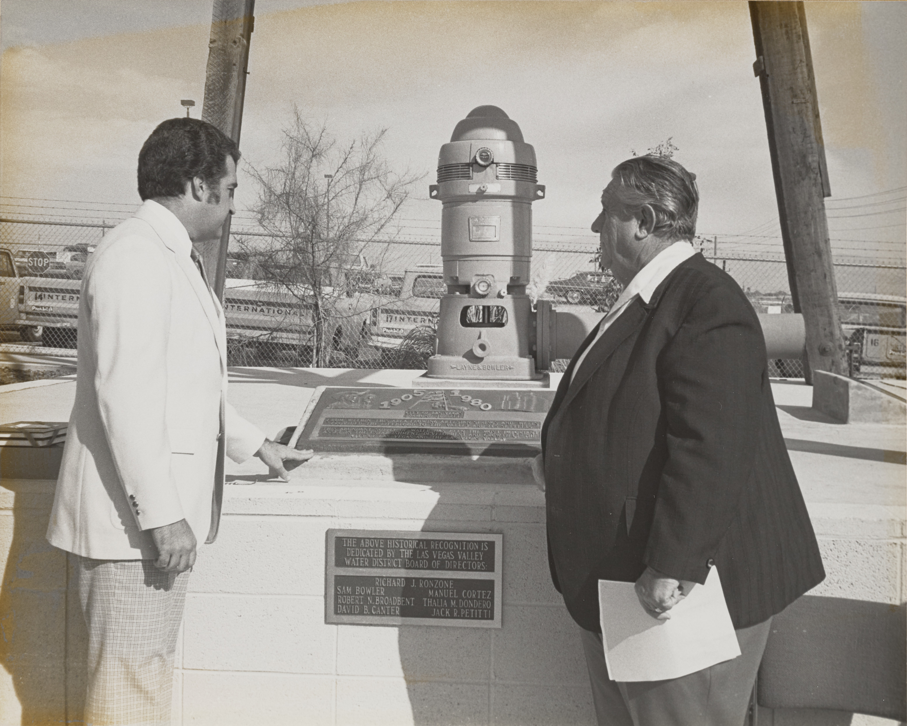 Photograph of Ron Lurie at historical marker for the Las Vegas Valley Water District