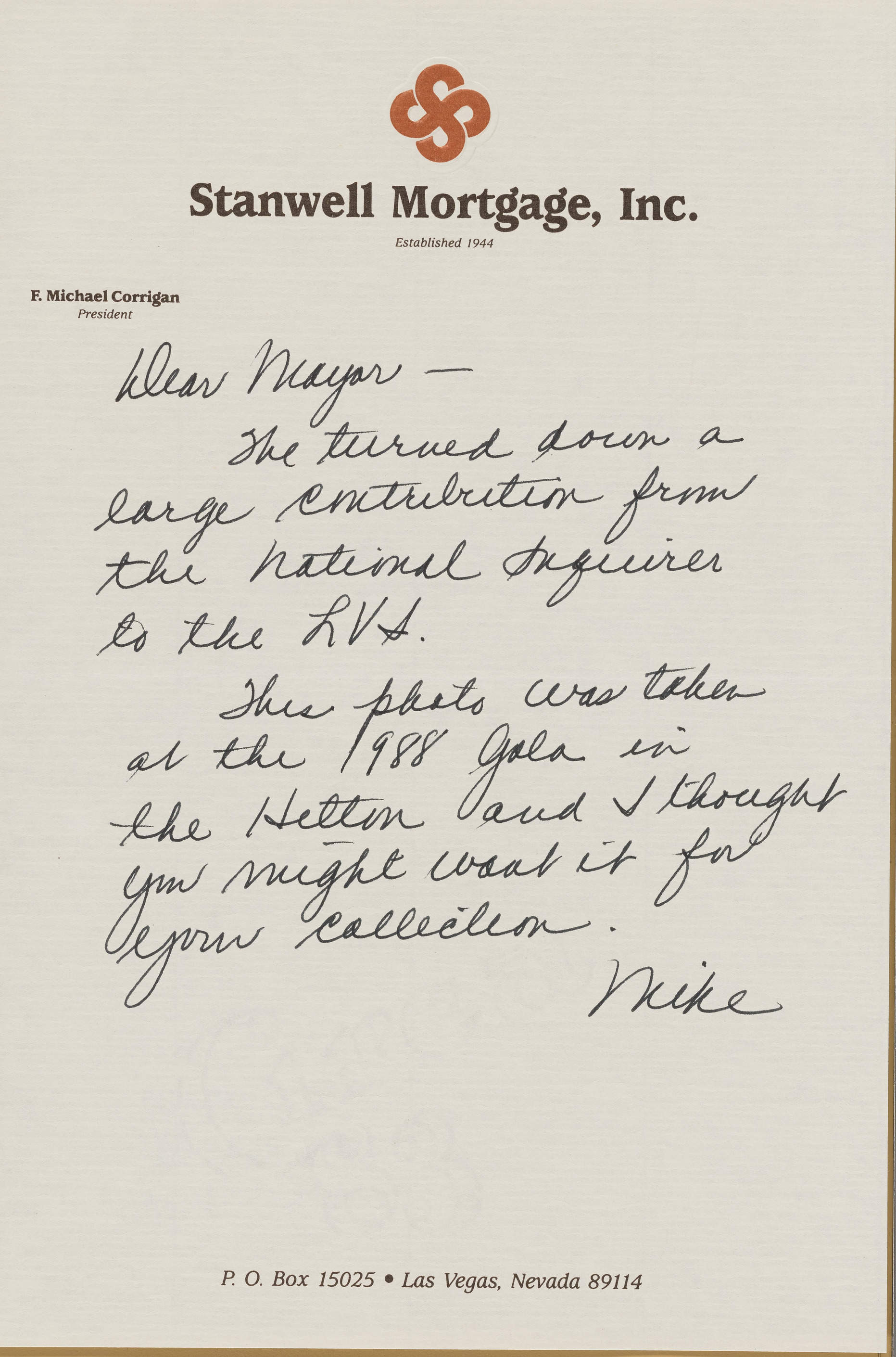 Handwritten note from Mike to Mayor (Lurie), undated