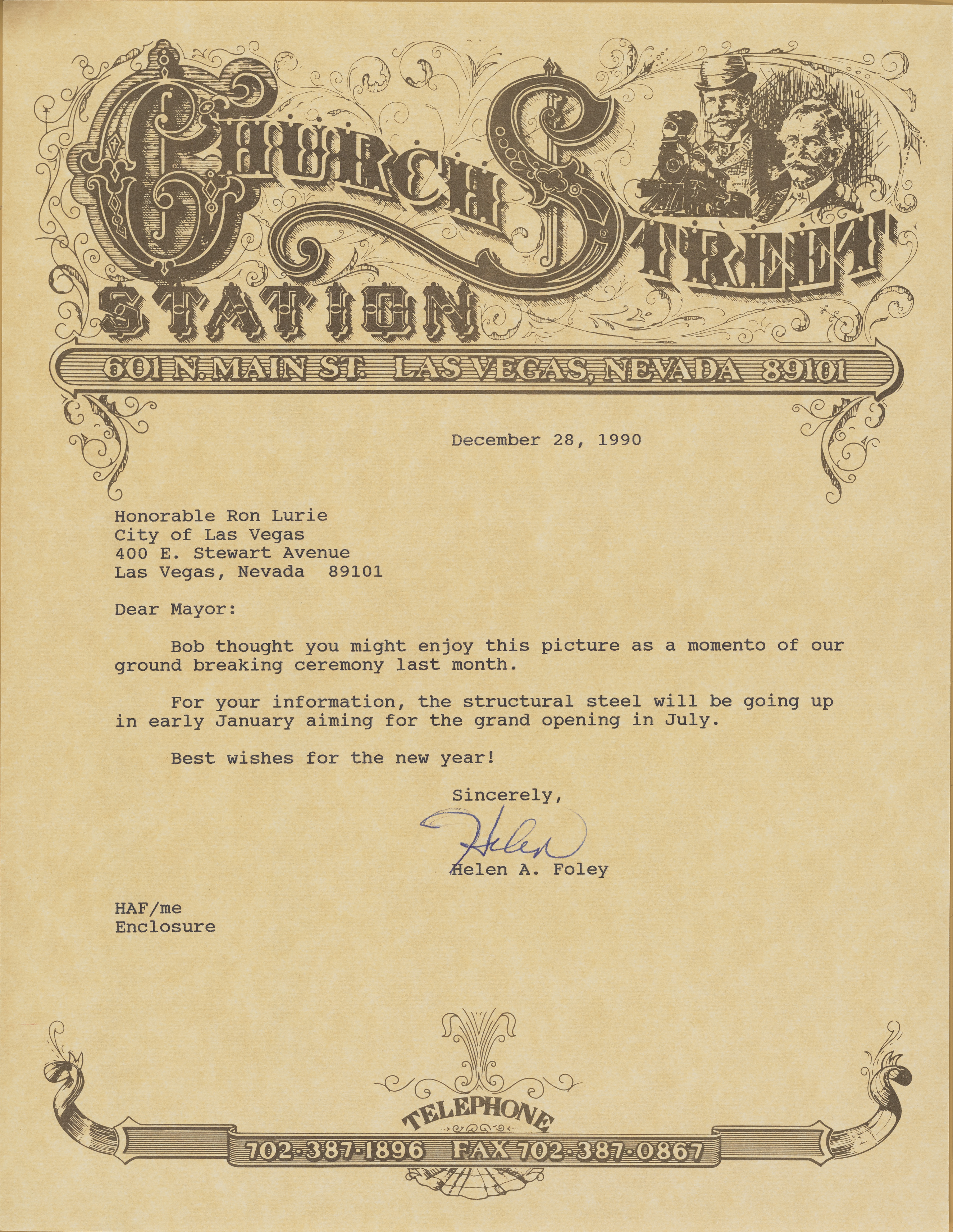 Letter from Helen A. Foley (Las Vegas, Nev.) to Ron Lurie, December 28, 1990