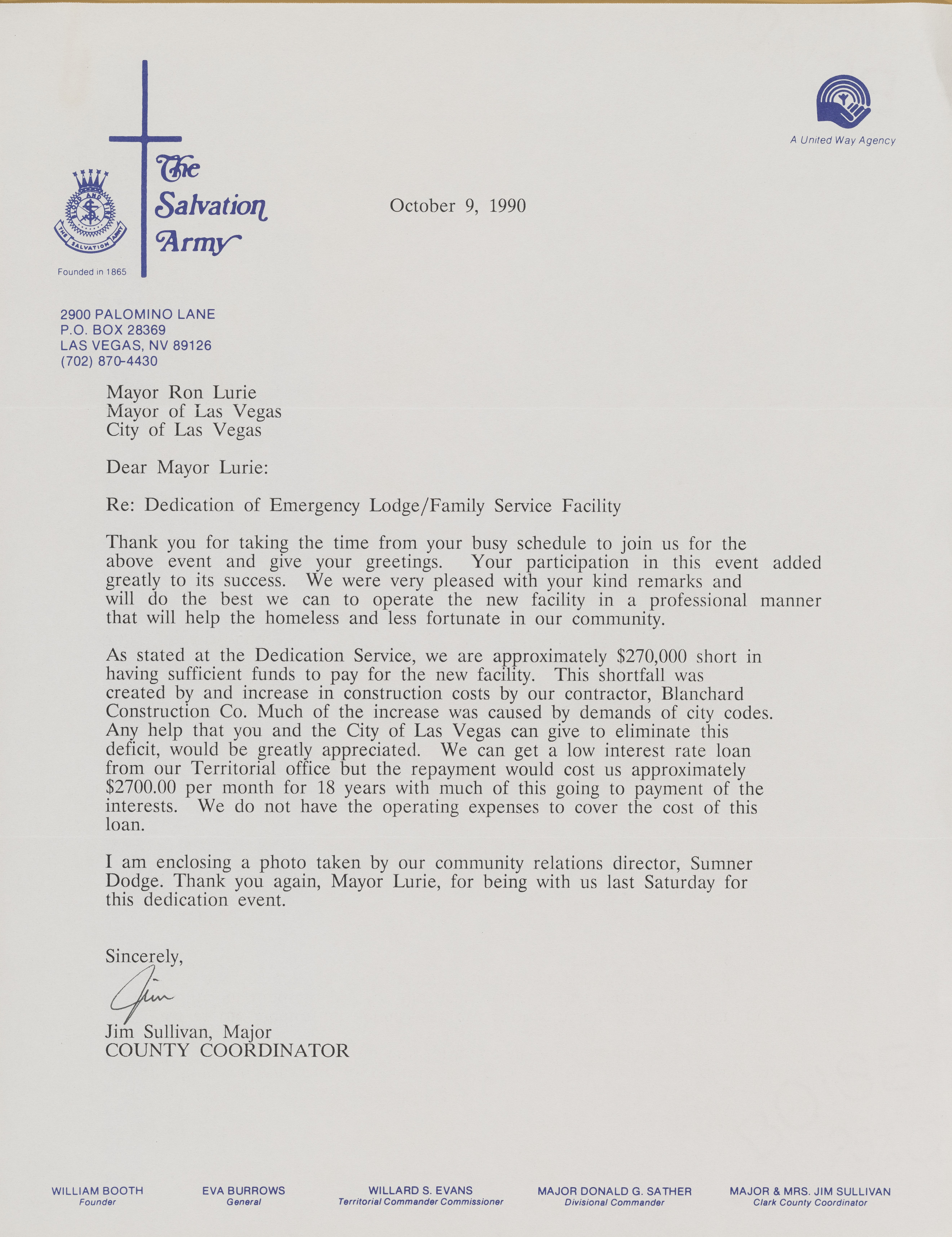 Letter from Jim Sullivan (Las Vegas, Nev.) to Ron Lurie, October 9, 1990