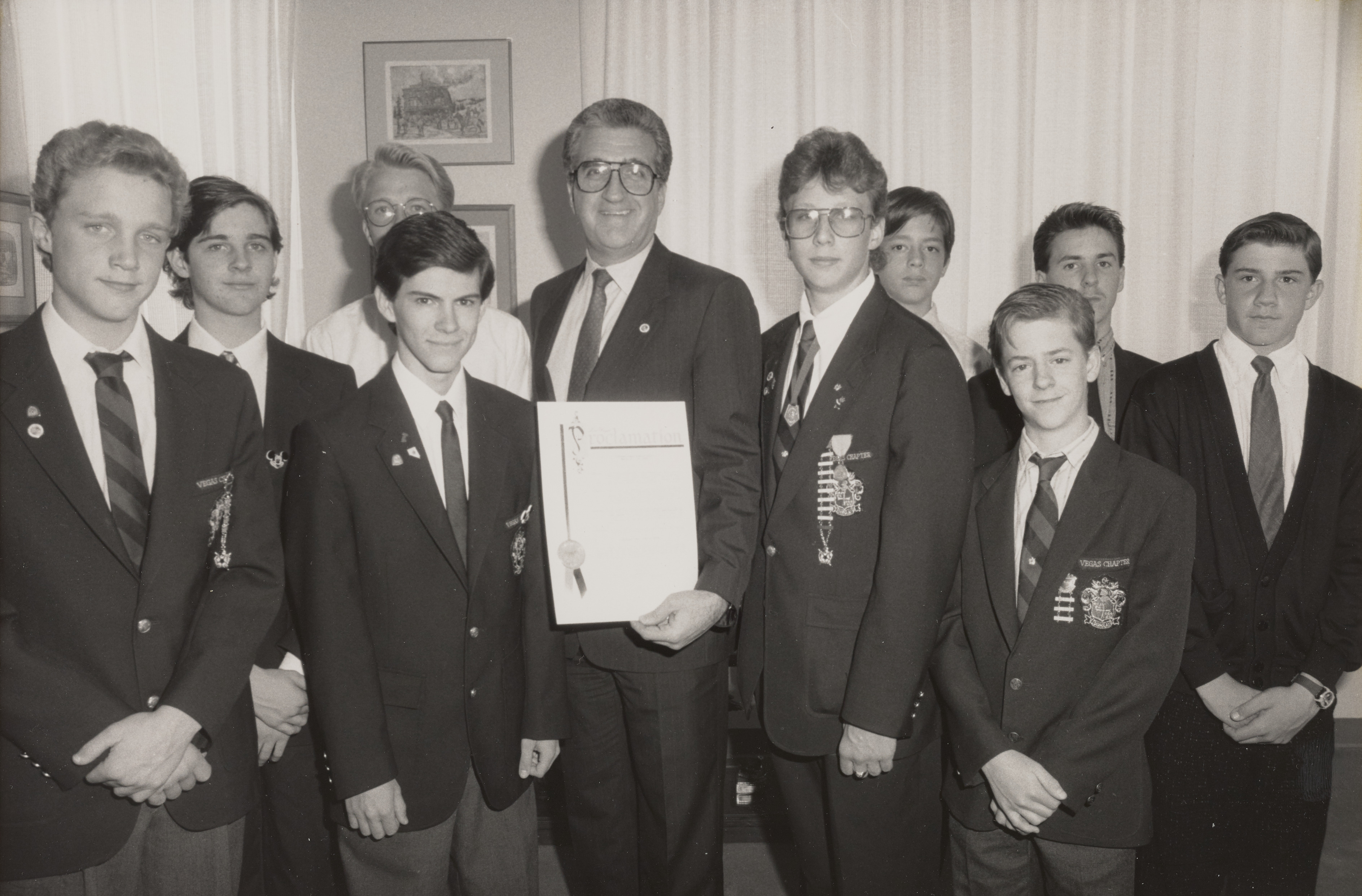 Photograph of Ron Lurie with Vegas Demolay, March 13, 1990