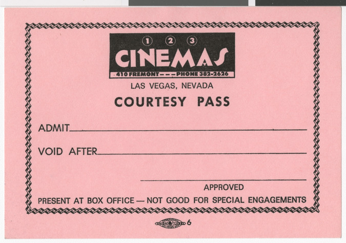 Courtesy pass for Cinemas 1-2-3 (Las Vegas, Nev.)