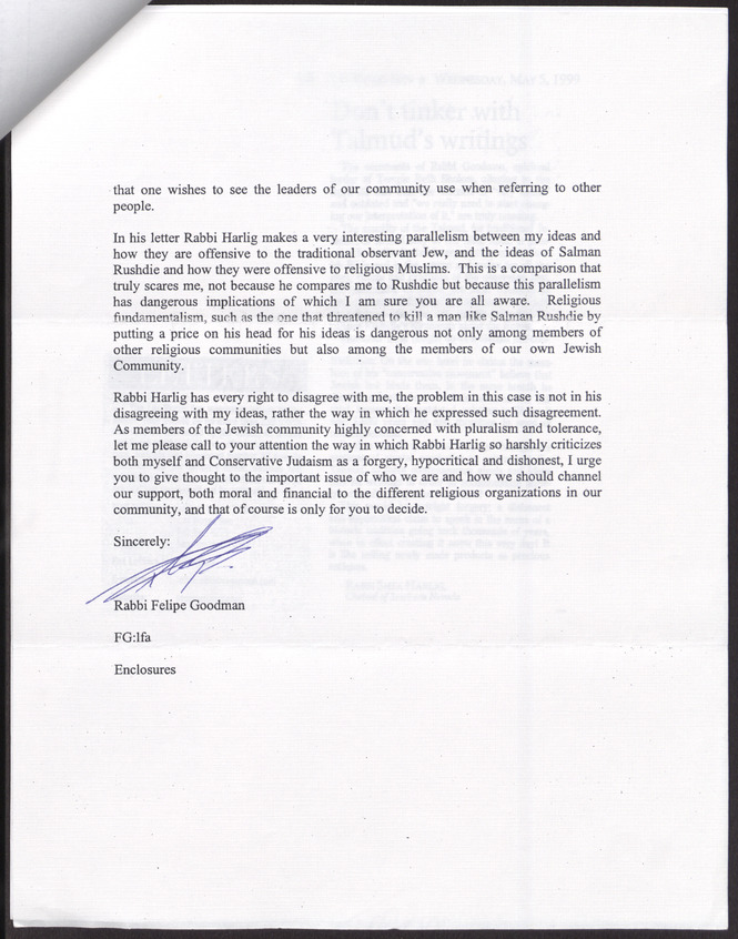 Letter from Rabbi Felipe Goodman (Las Vegas, Nev.) to Edythe Katz-Yarchever (Las Vegas, Nev.), May 8, 1999, page 2