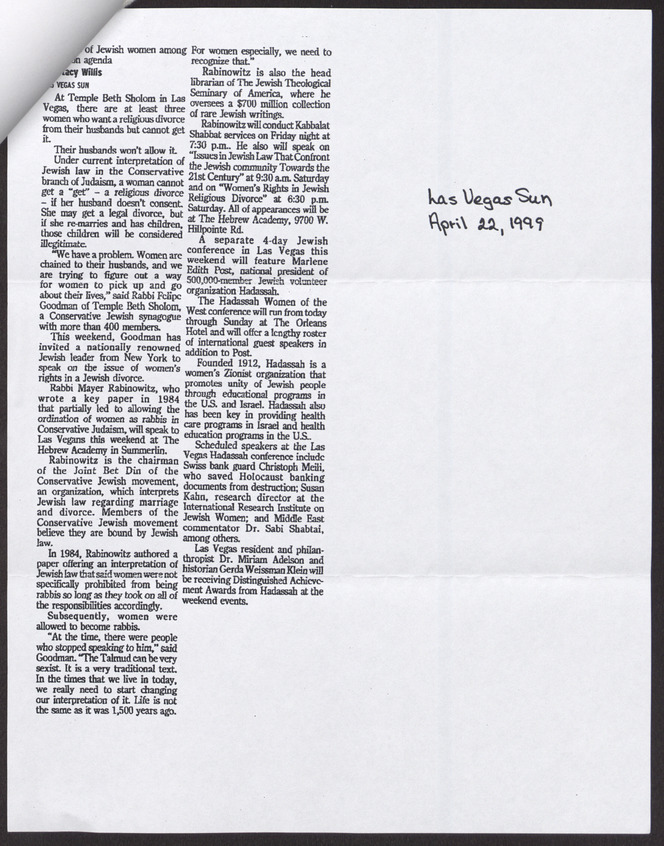 Letter from Rabbi Felipe Goodman (Las Vegas, Nev.) to Edythe Katz-Yarchever (Las Vegas, Nev.), May 8, 1999, page 4