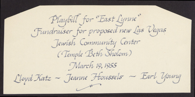 Handwritten placard for the East Lynne playbill, 1955